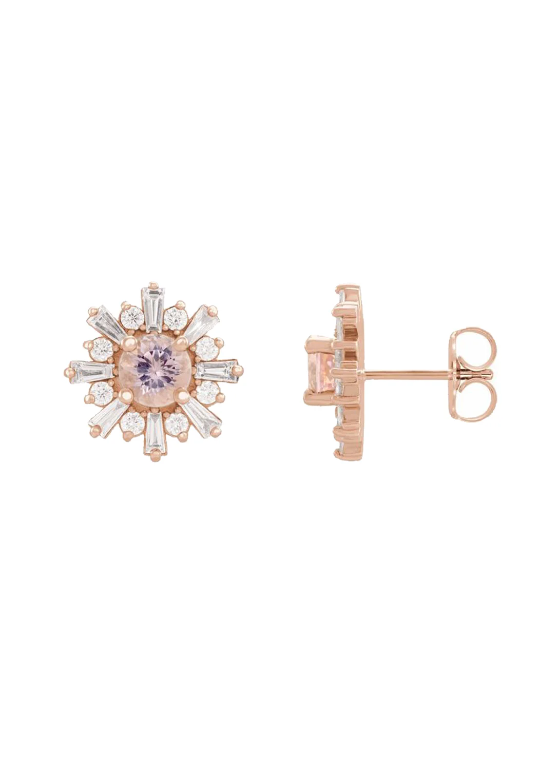 14K Rose Gold Diamond & Morganite Starburst Stud Earrings - Image 3