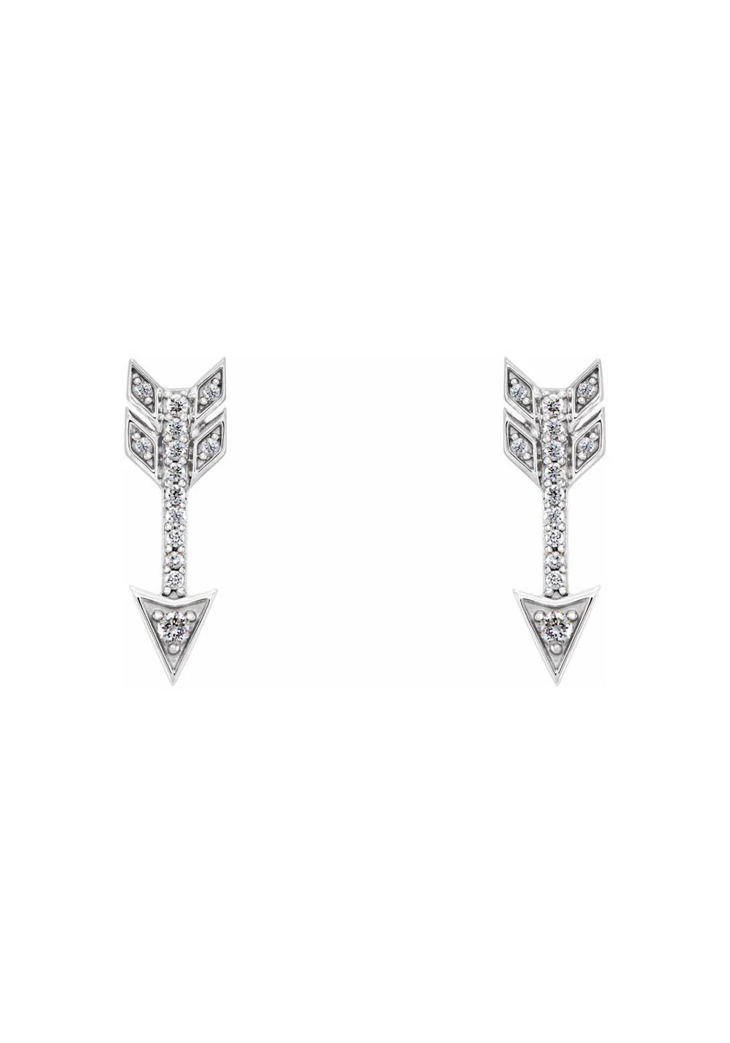 14K White Gold Diamond Arrow Stud Earrings