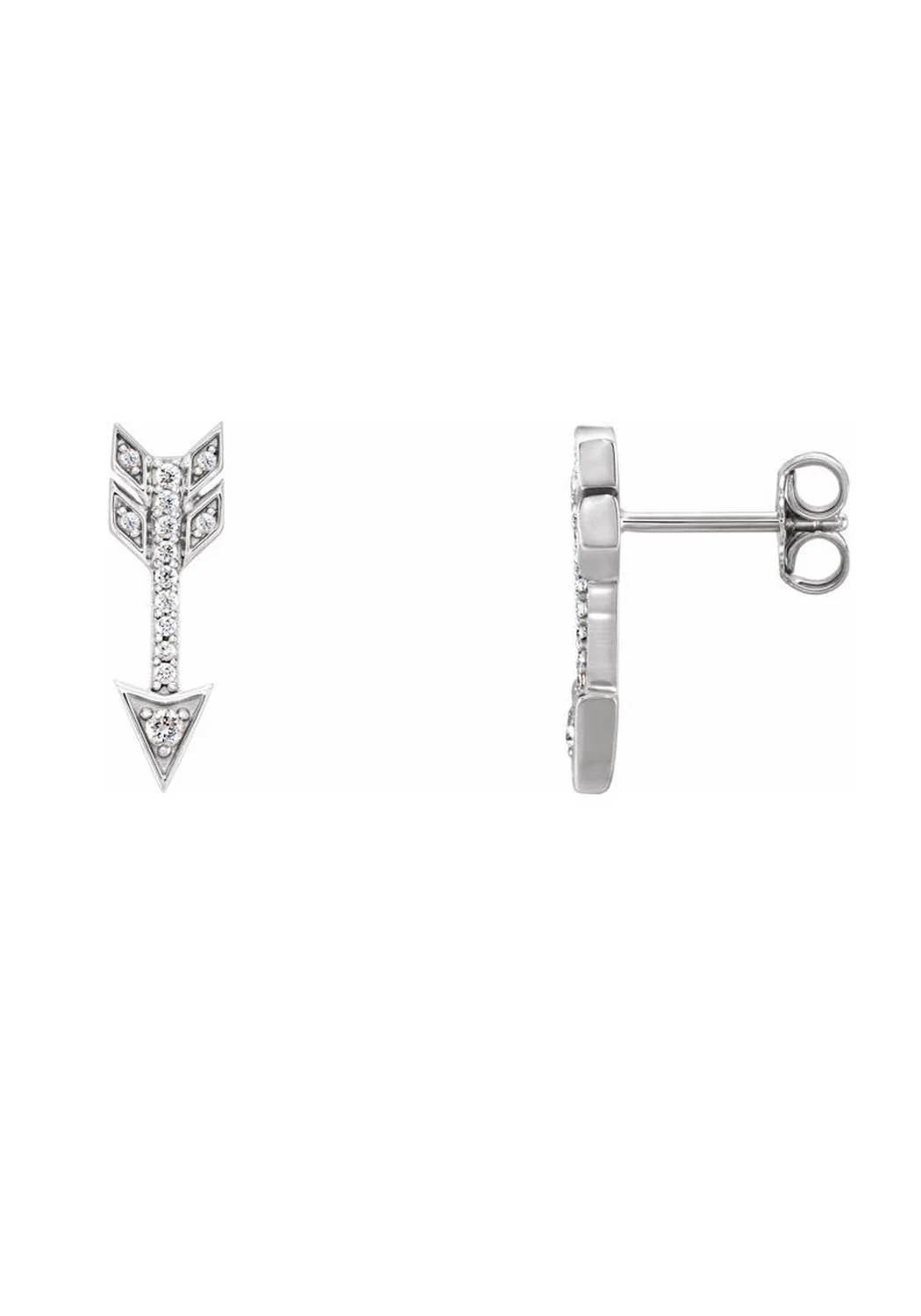 14K White Gold Diamond Arrow Stud Earrings - Image 3