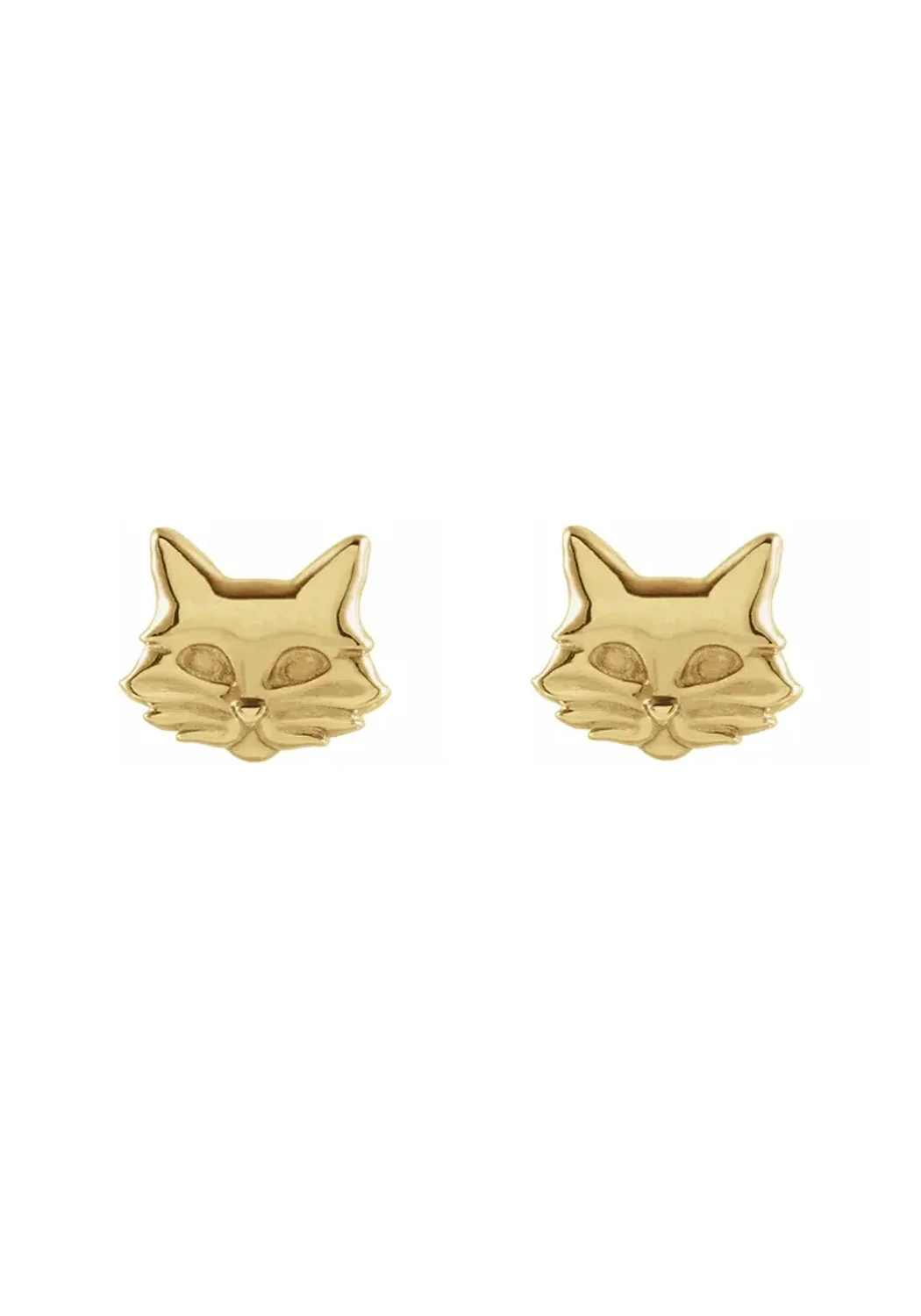 14K Yellow Gold Cat Stud Earrings