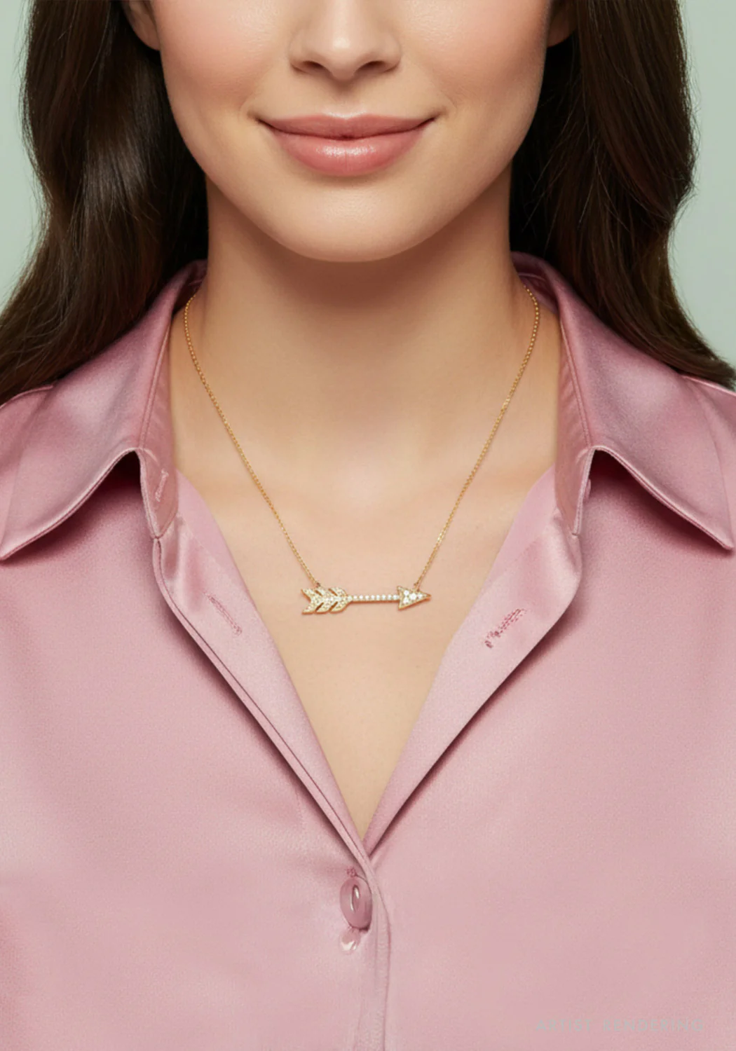 14K Yellow Gold Diamond Arrow Necklace | 18" - Image 2