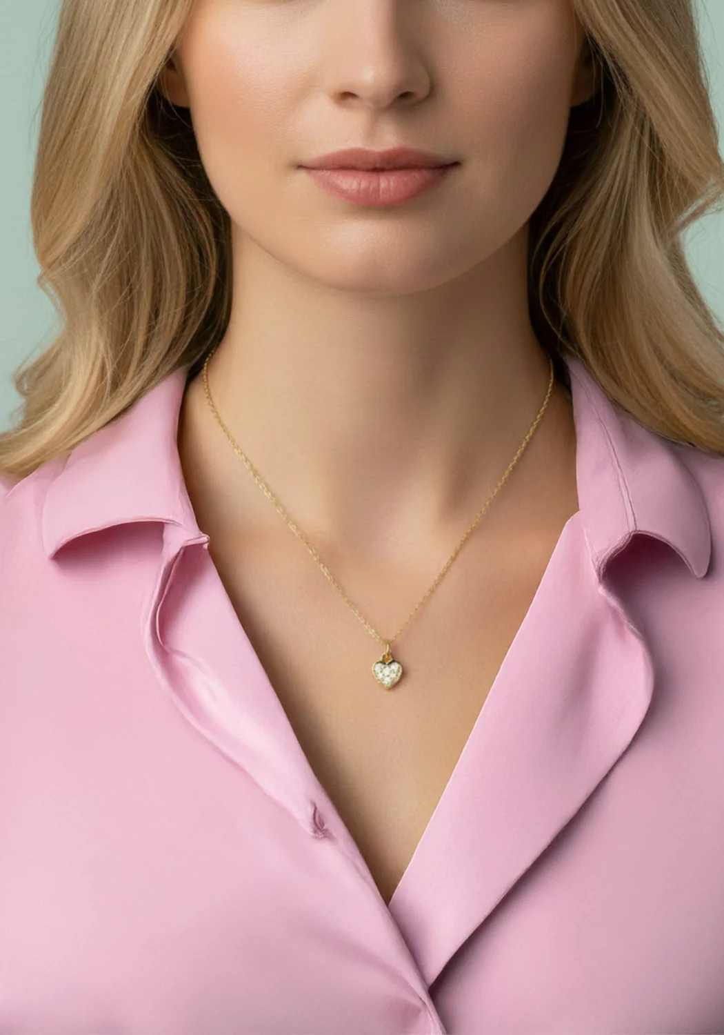 14K Yellow Gold Natural Diamond Heart Necklace | 16" - 18" - Image 2