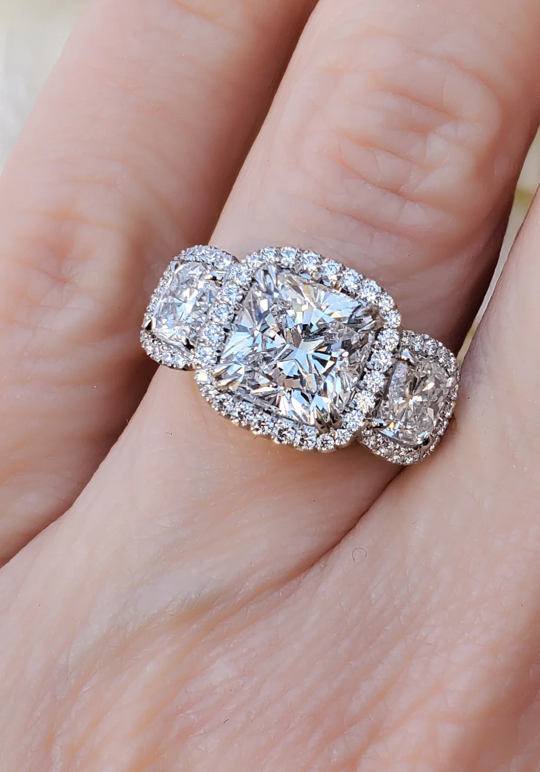 Rahaminov 3 Stone Cushion Cut Diamond Ring - Image 2