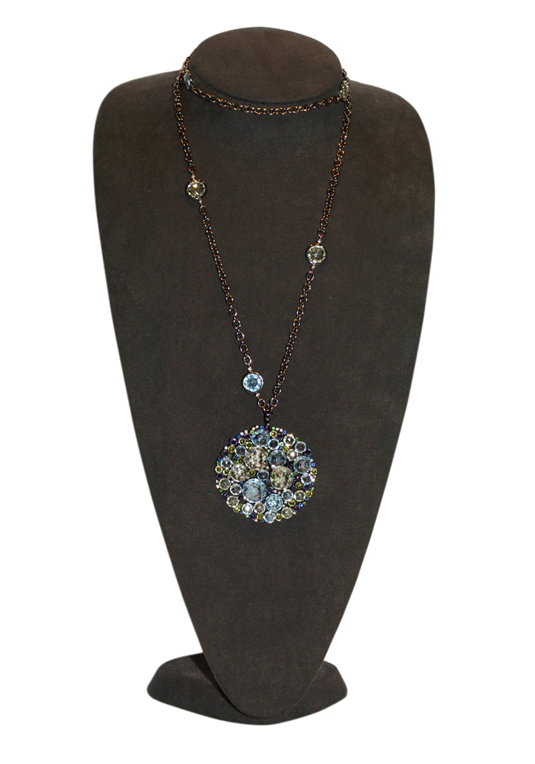 A & Furst Bouquet Blue Topaz & Peridot Cluster Pendant Necklace | 36" - Image 3