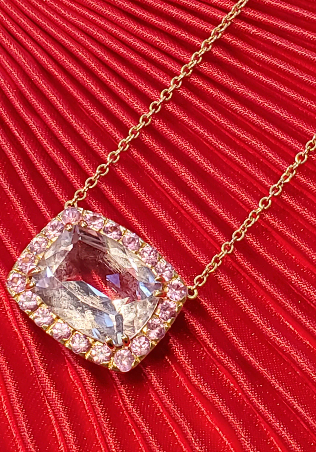 A & Furst Dynamite 18KRG Pink Sapphire & Rose De France Necklace - Image 3