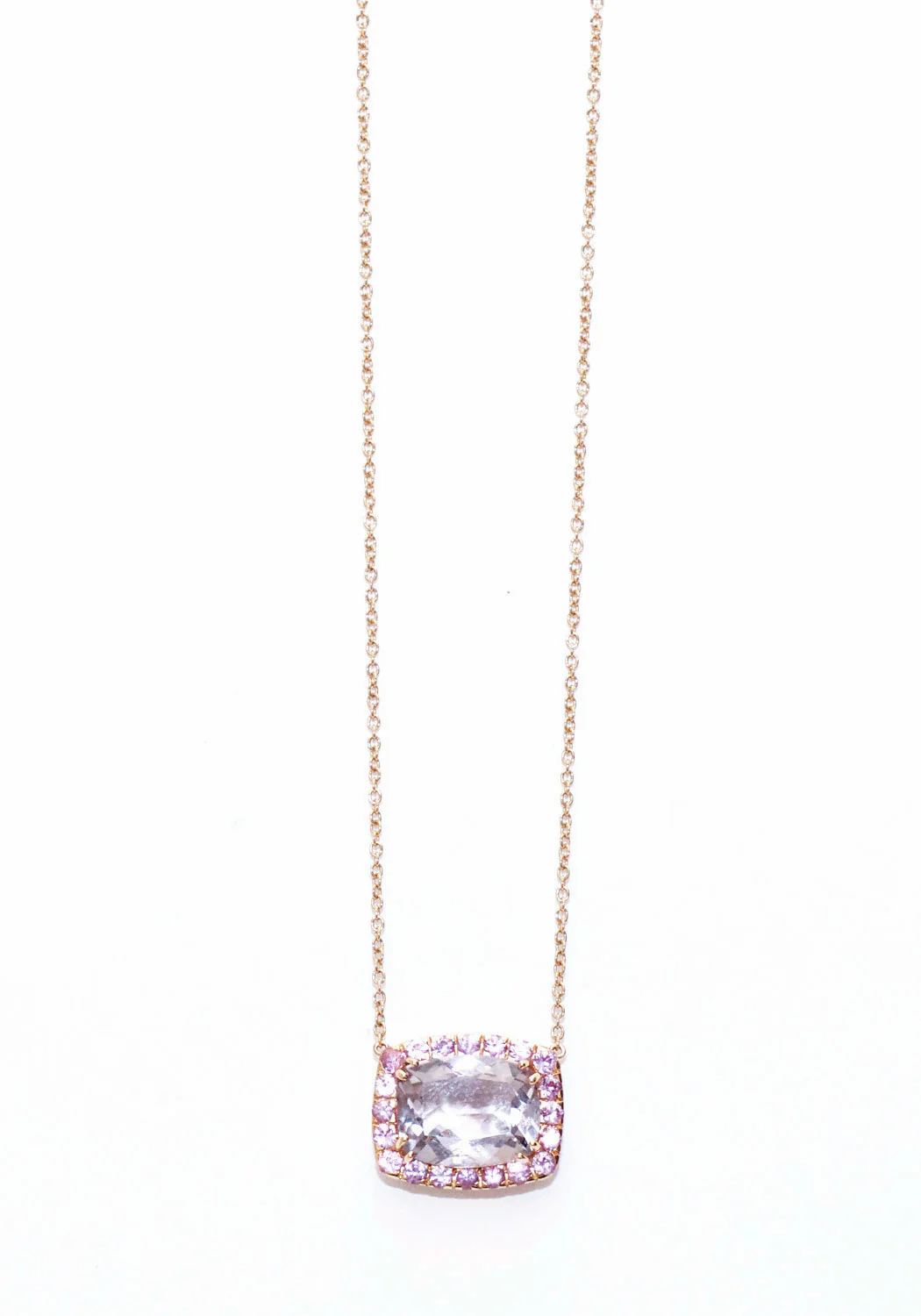 A & Furst Dynamite 18KRG Pink Sapphire & Rose De France Necklace - Image 4