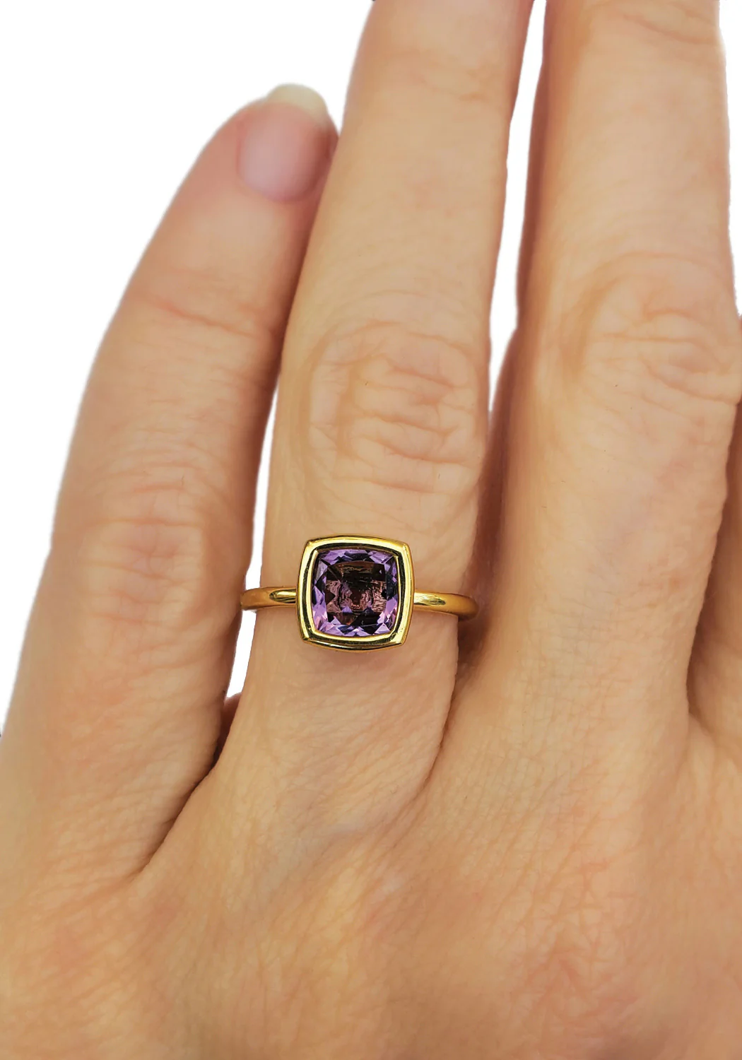 A & Furst Gaia 18KYG Cushion Cut Amethyst Ring - Image 3