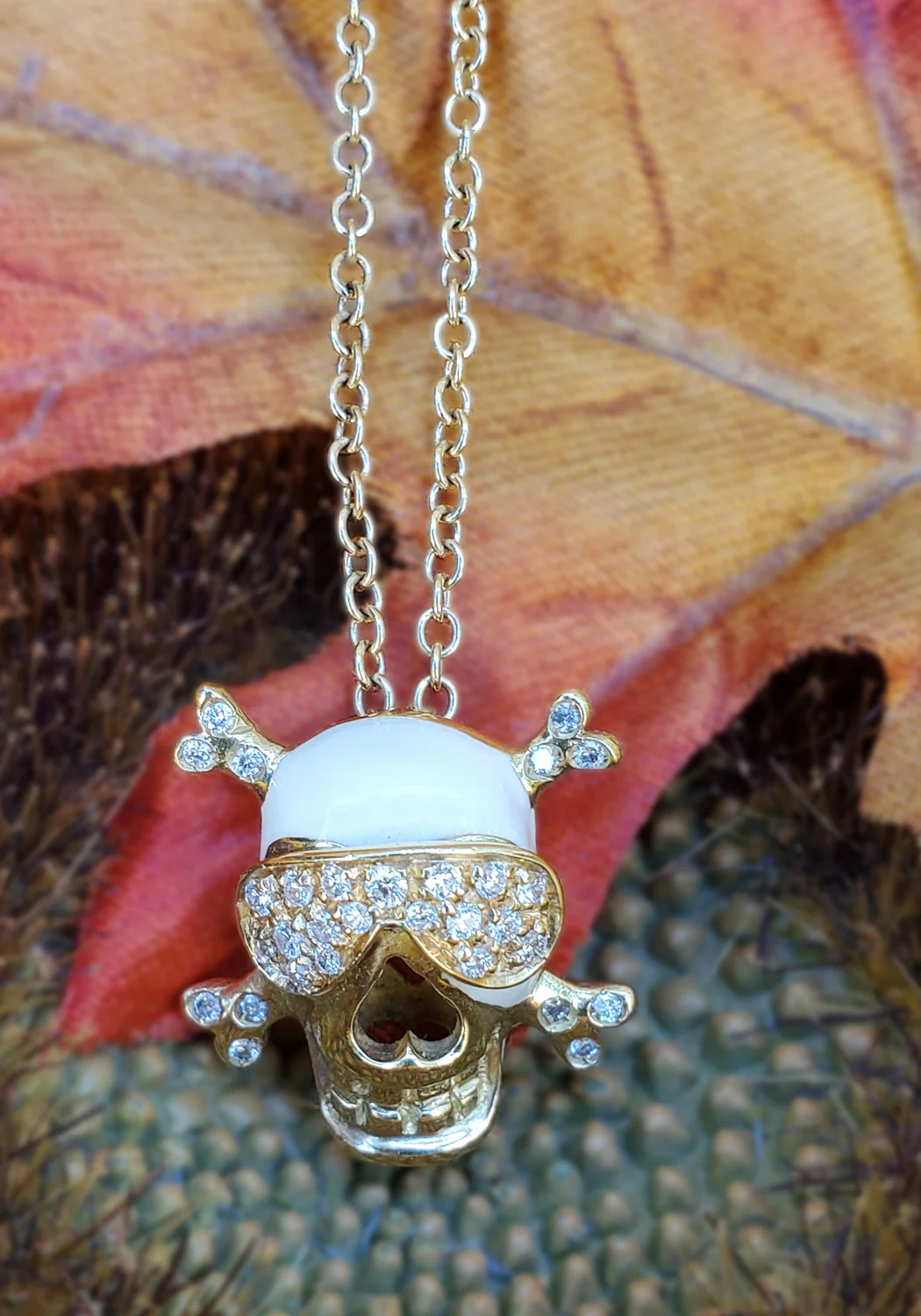 Adolfo Courrier Enamel & Diamond Skull & Crossbones Pendant Necklace - Image 3