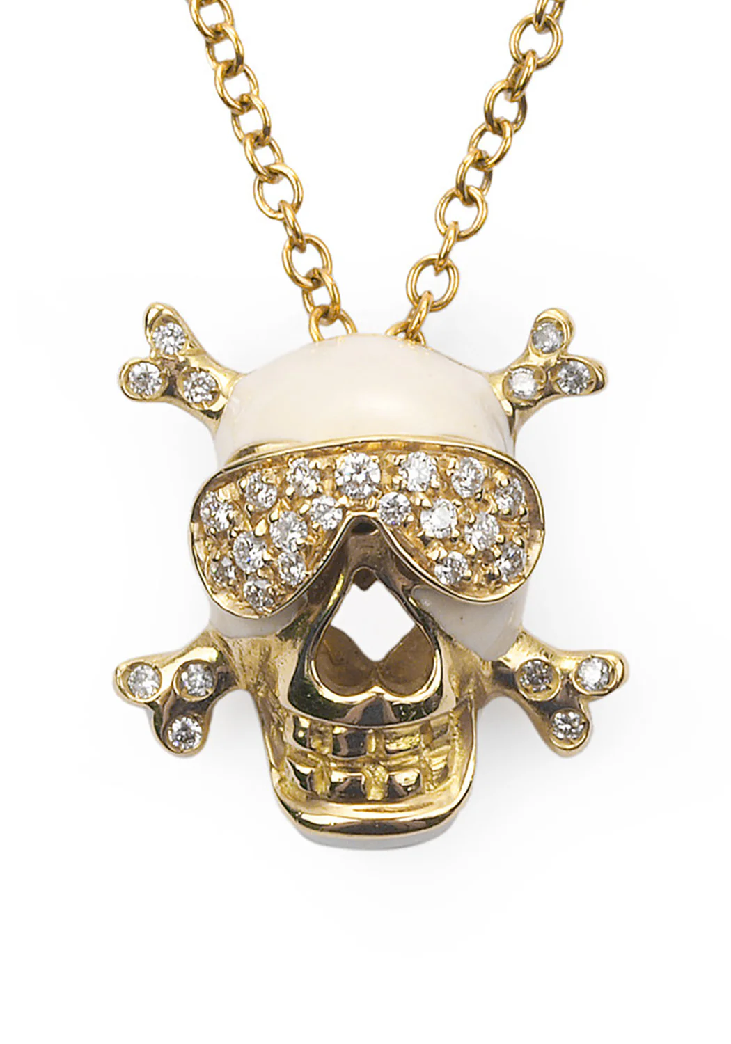 Adolfo Courrier Enamel & Diamond Skull & Crossbones Pendant Necklace - Image 4