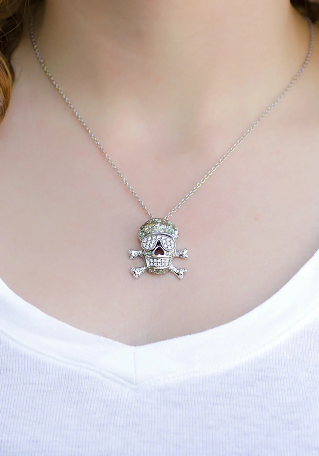 Adolfo Courrier 18KWG Diamond Skull & Crossbones Pendant Necklace - Image 3