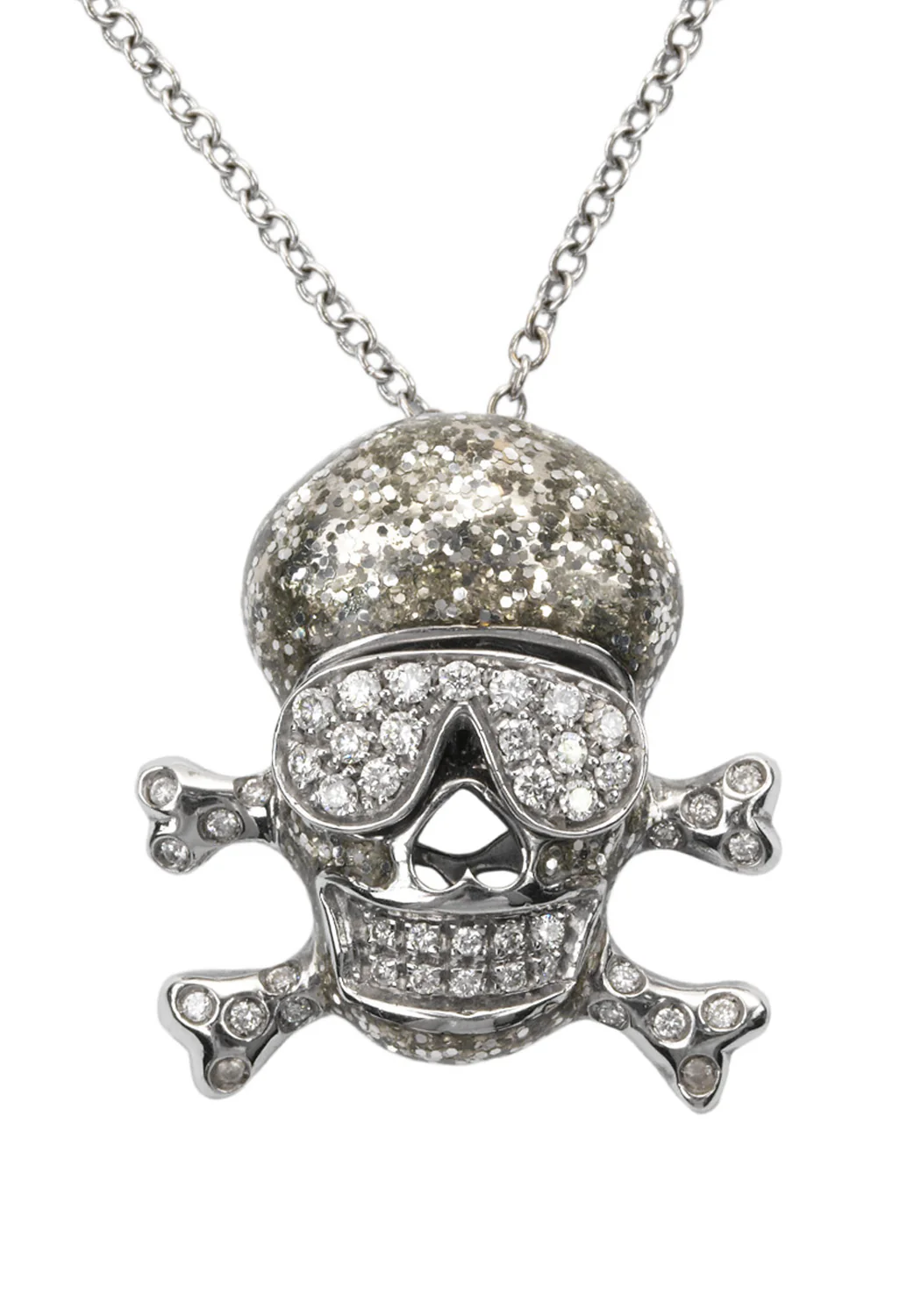Adolfo Courrier 18KWG Diamond Skull & Crossbones Pendant Necklace - Image 4