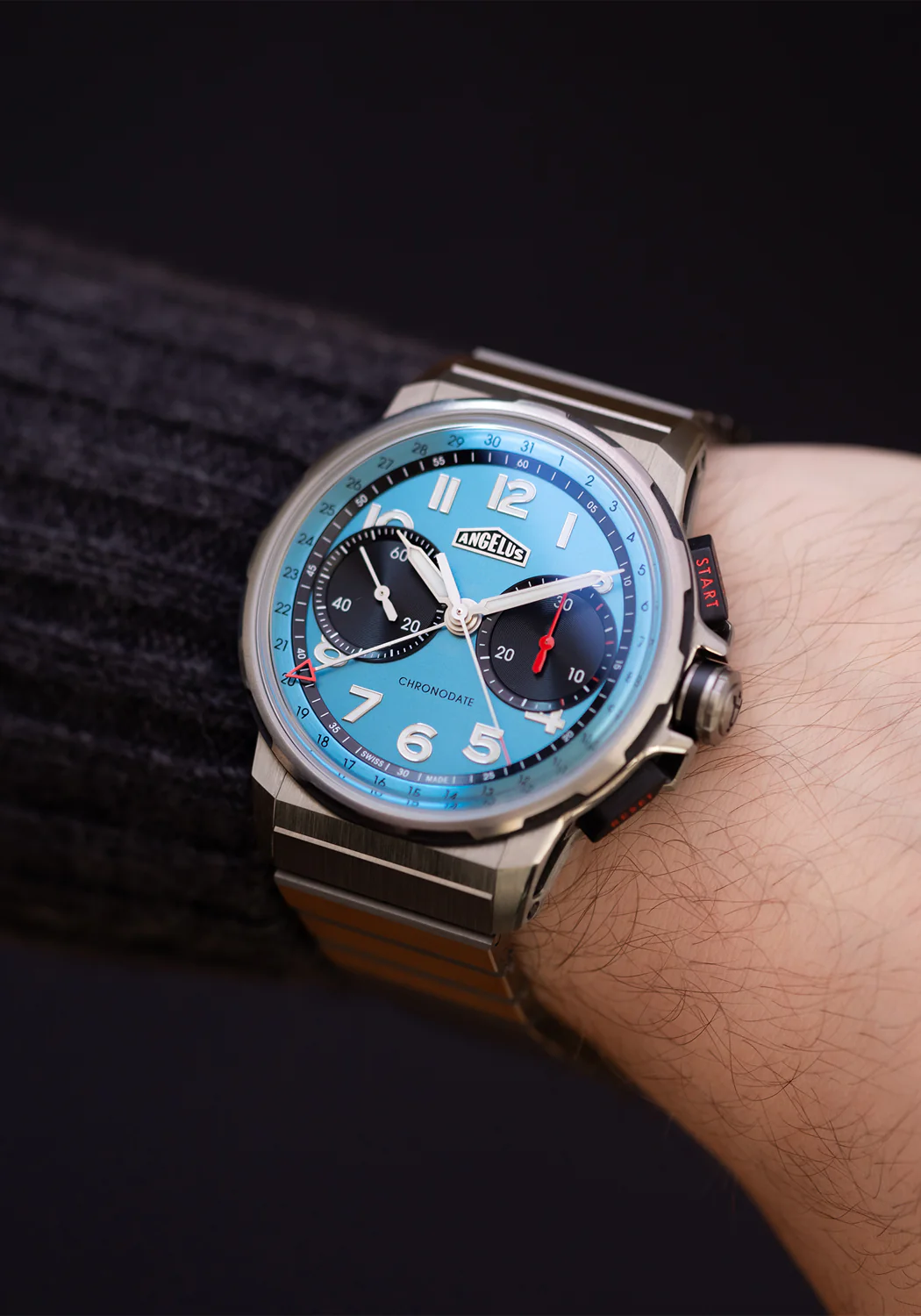 Angelus Chronodate Titanium Storm Blue Bracelet | LE25 - Image 4