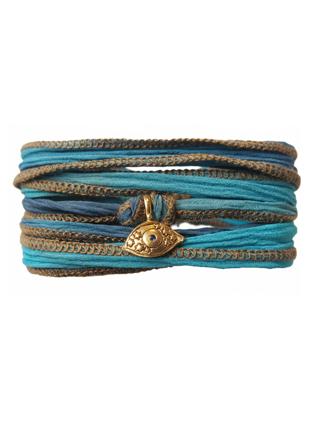Catherine Michiels 14KRG Blue Sapphire Evil Eye Charm Silk Wrap Bracelet - Image 2