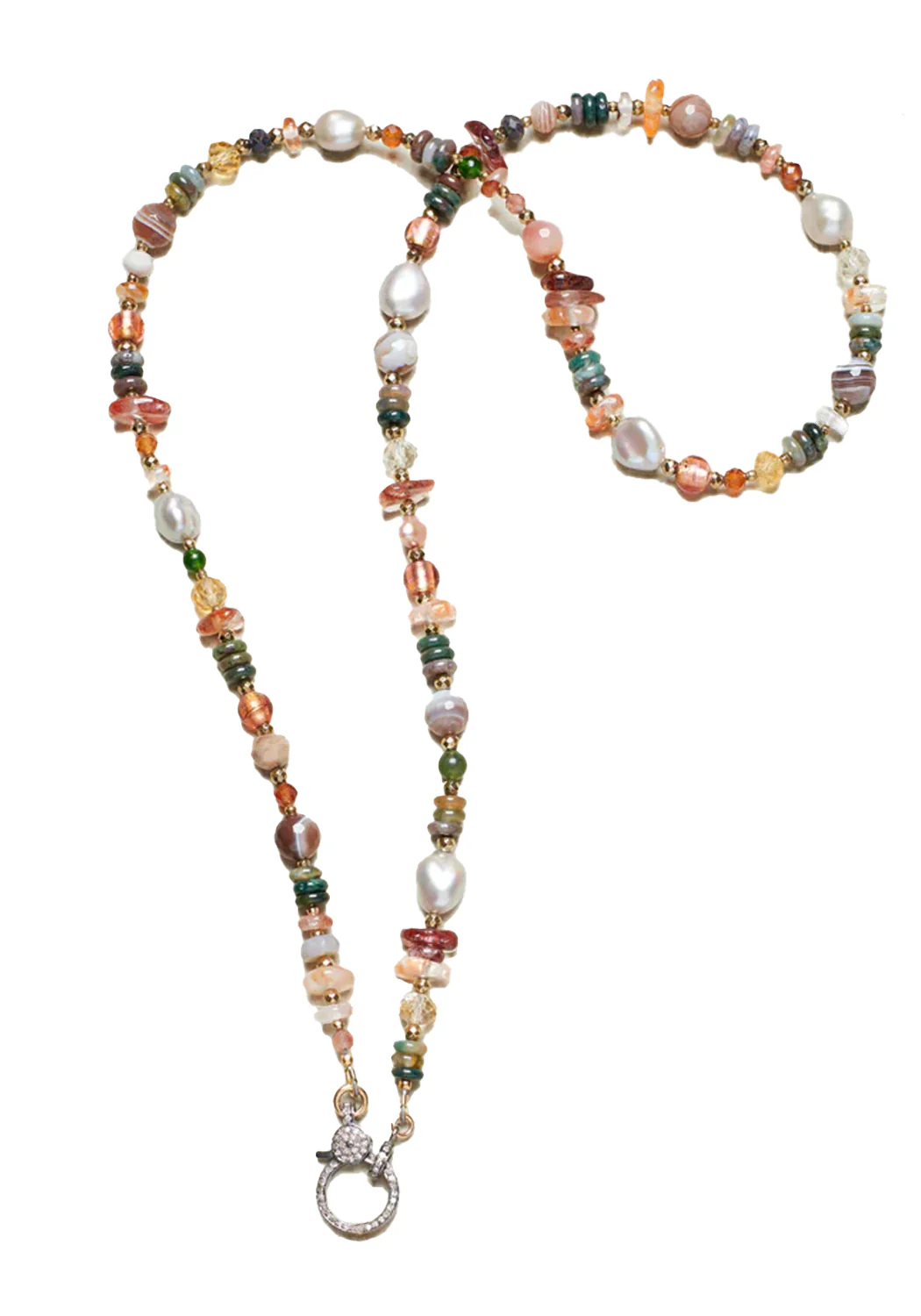 Catherine Michiels Agate Citrine Pearl Bead Necklace with Diamond Clasp