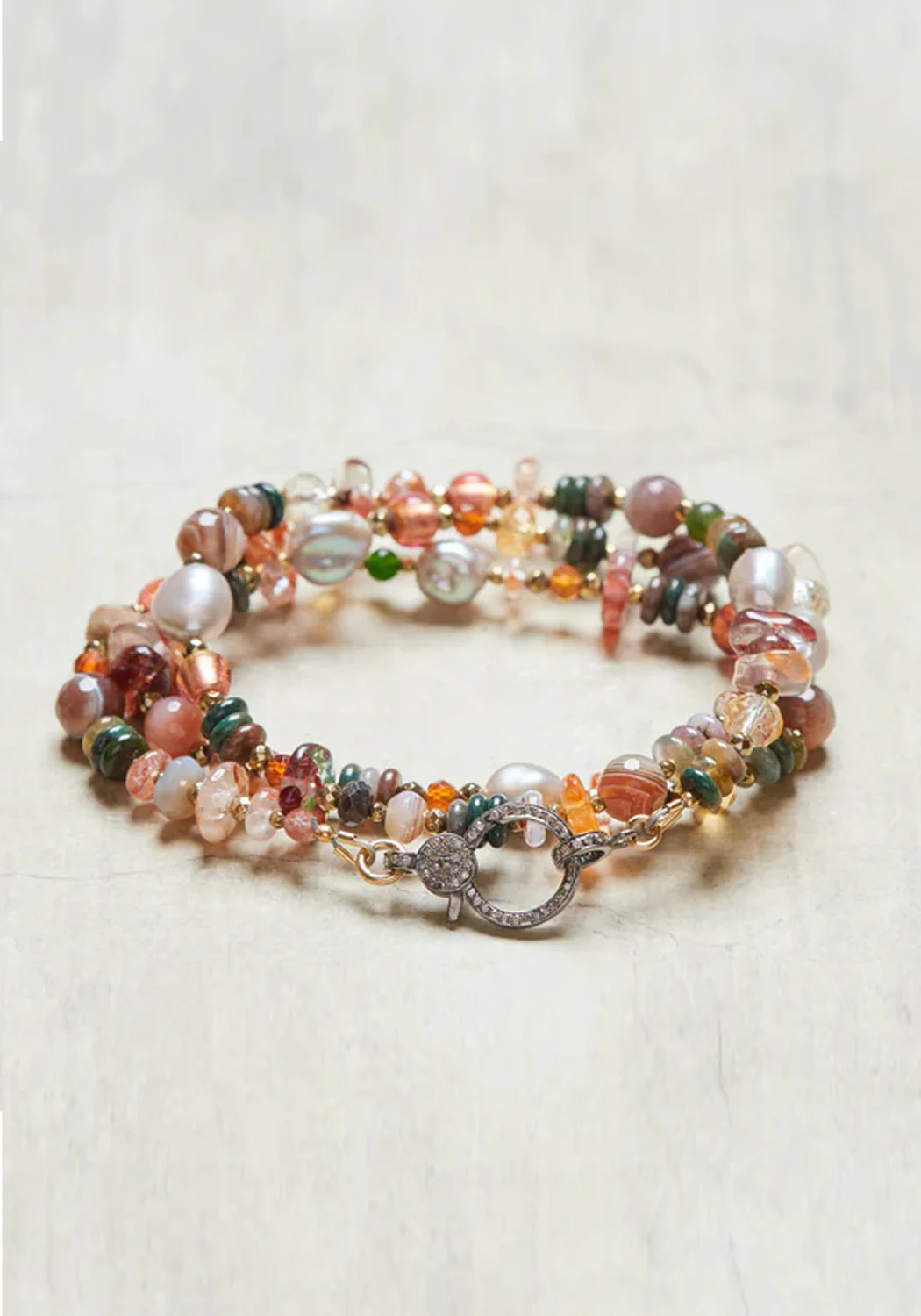 Catherine Michiels Agate Citrine Pearl Bead Necklace with Diamond Clasp - Image 2