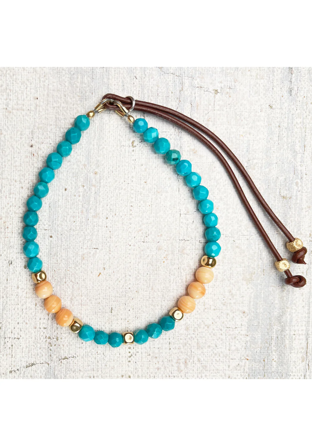 Catherine Michiels Caprisa 14KYG Shell Turquoise Bead Bracelet - Image 3