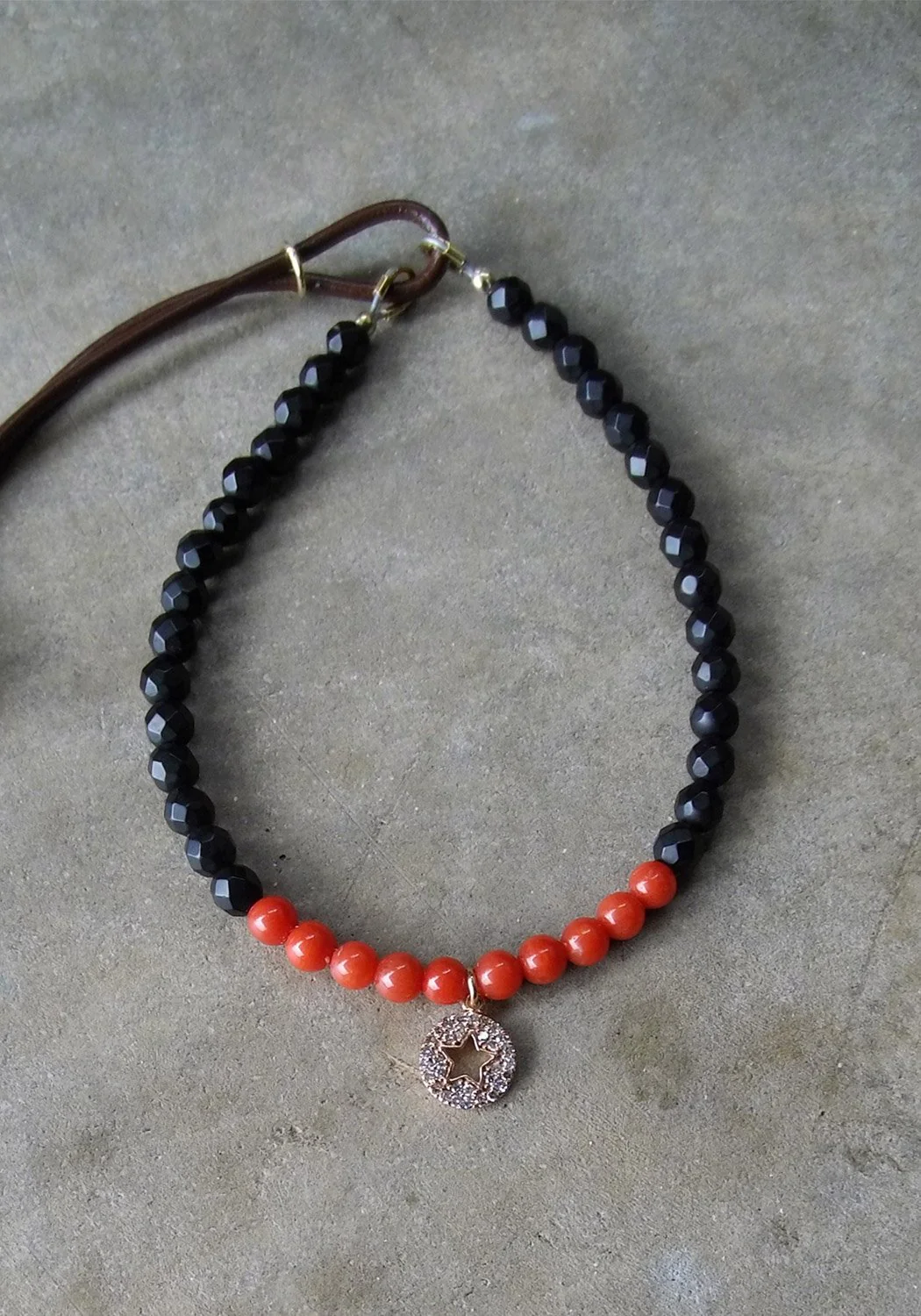 Catherine Michiels Coral & Onyx Bead Diamond Star Bracelet - Image 3