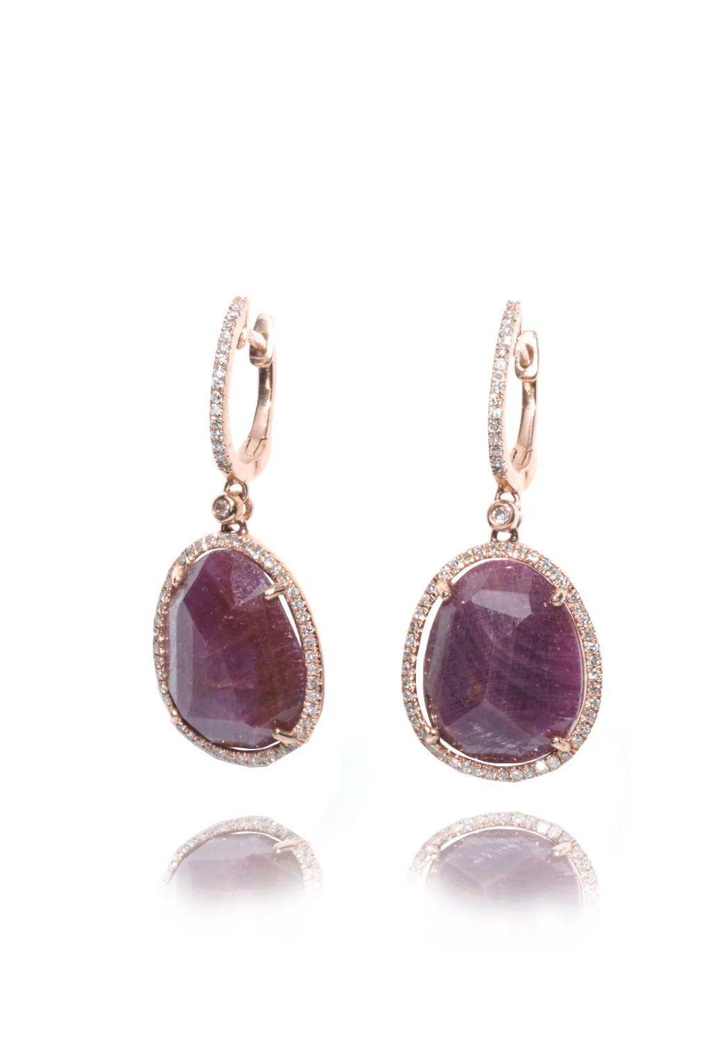 Dilamani 14KRG Diamond & Ruby Dangle Earrings - Image 4