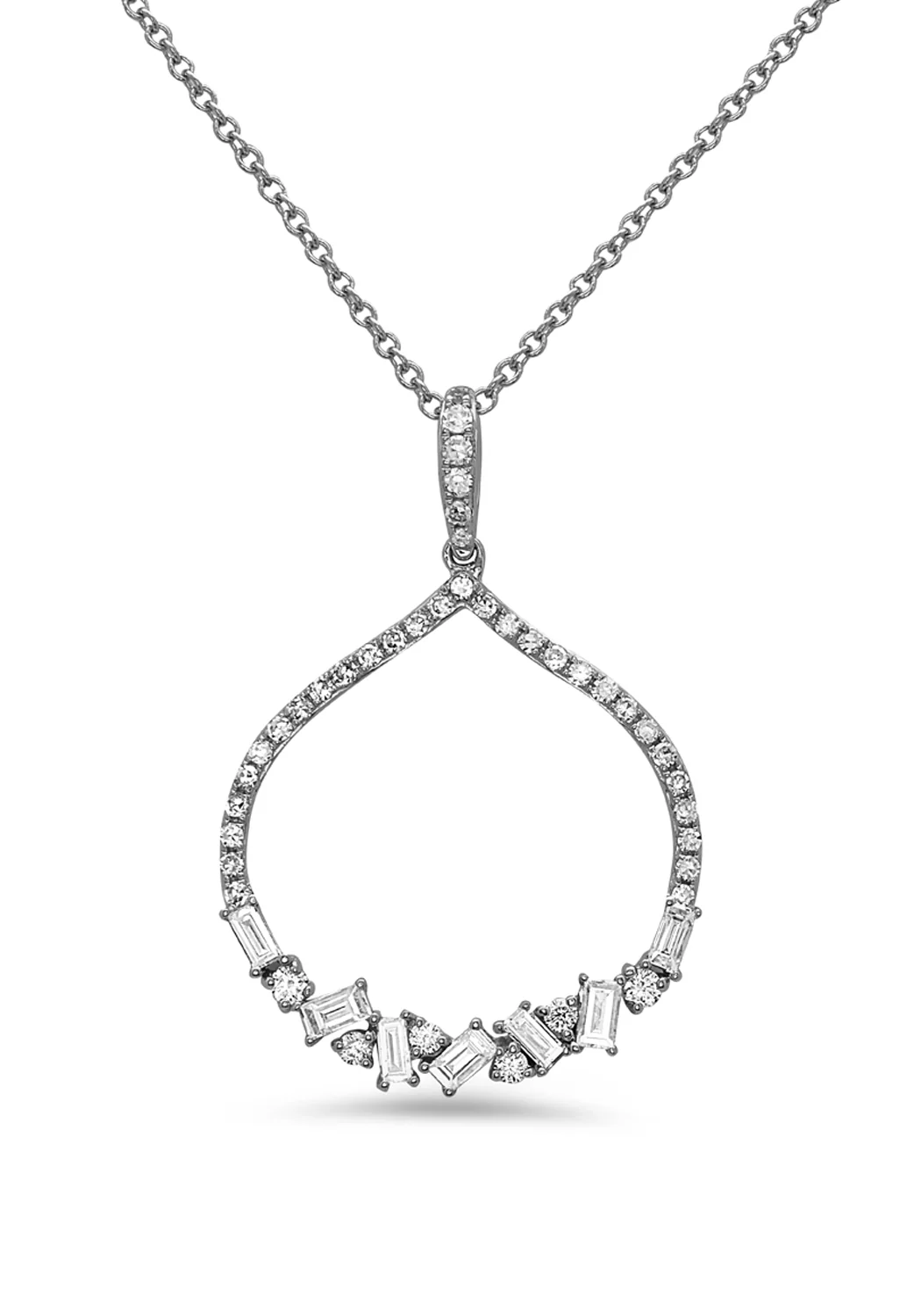 Dilamani 14KWG Teardrop Baguette Diamond Pendant Necklace - Image 3