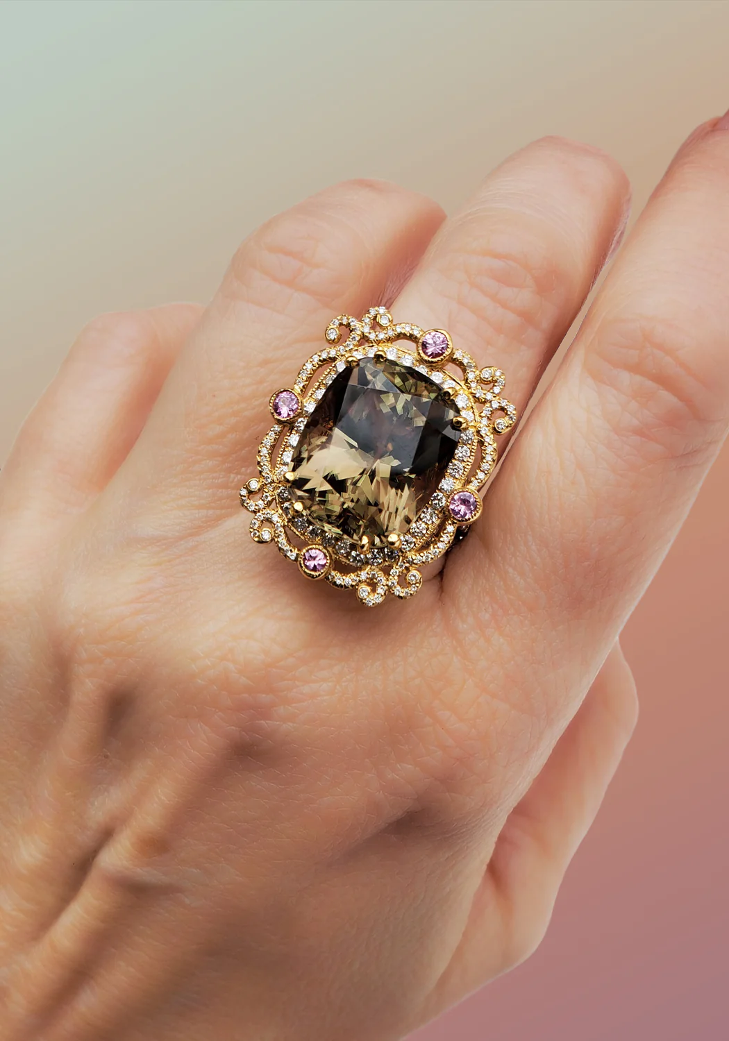 Erica Courtney 18KRG Diamond & Zultanite Cocktail Ring - Image 3