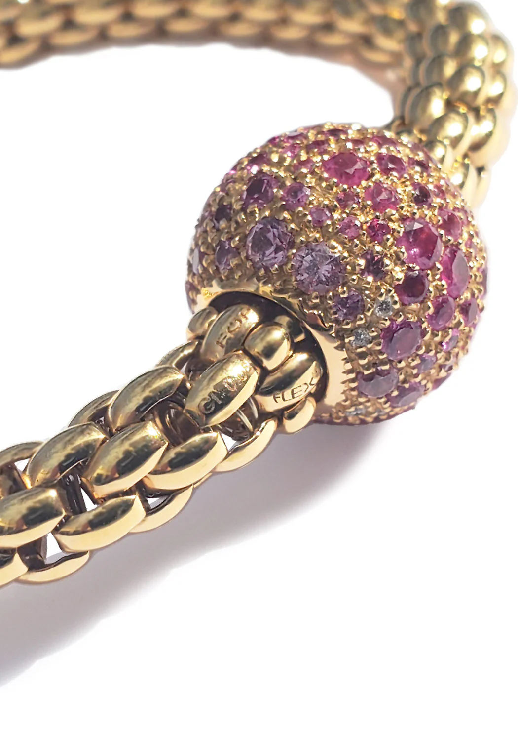 FOPE Flex'It 18KRG Diamond & Pink Sapphire Ball Bracelet - Image 3