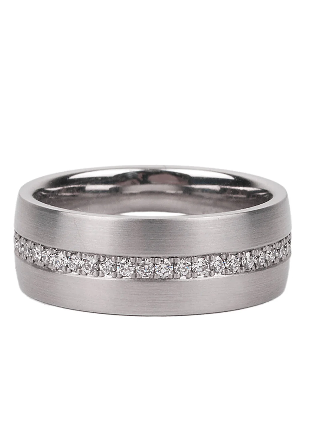 Stainless Steel Wide Inlay Diamond Eternity Band - Image 2