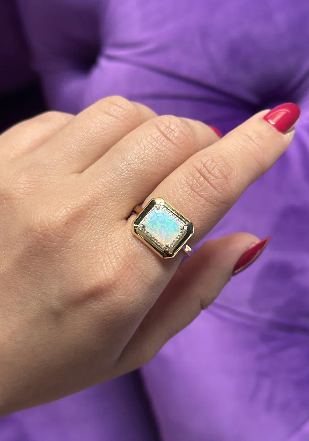 Goshwara Classics 18KYG Diamond & Emerald Cut Opal Ring - Image 2