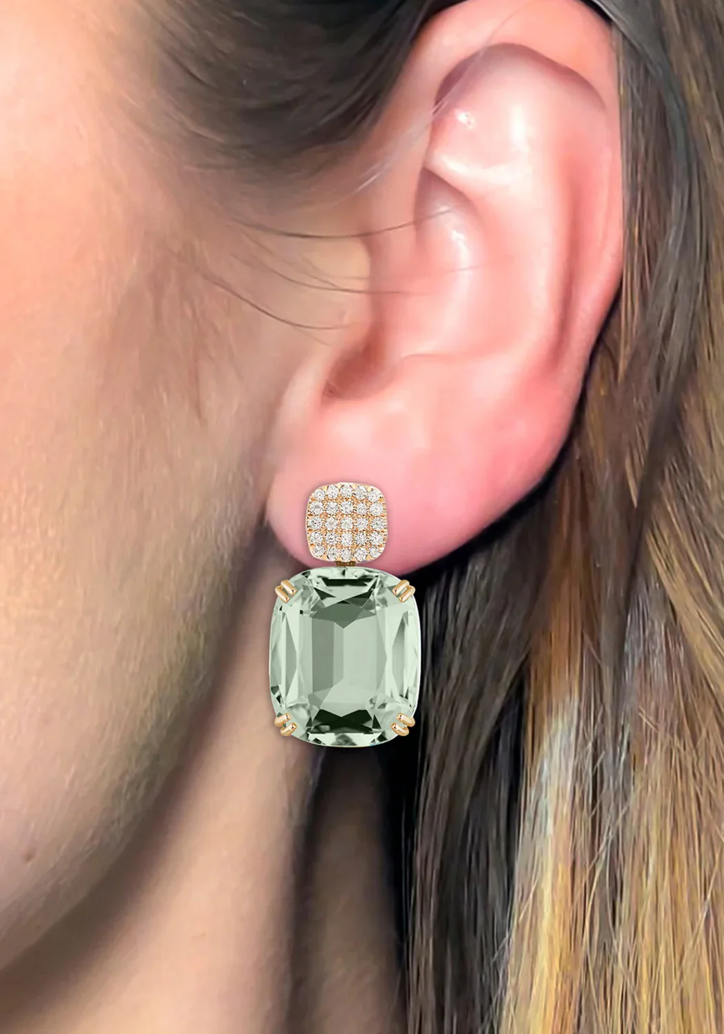 Goshwara Gossip 18KYG Diamond & Prasiolite Cushion Drop Earrings - Image 2