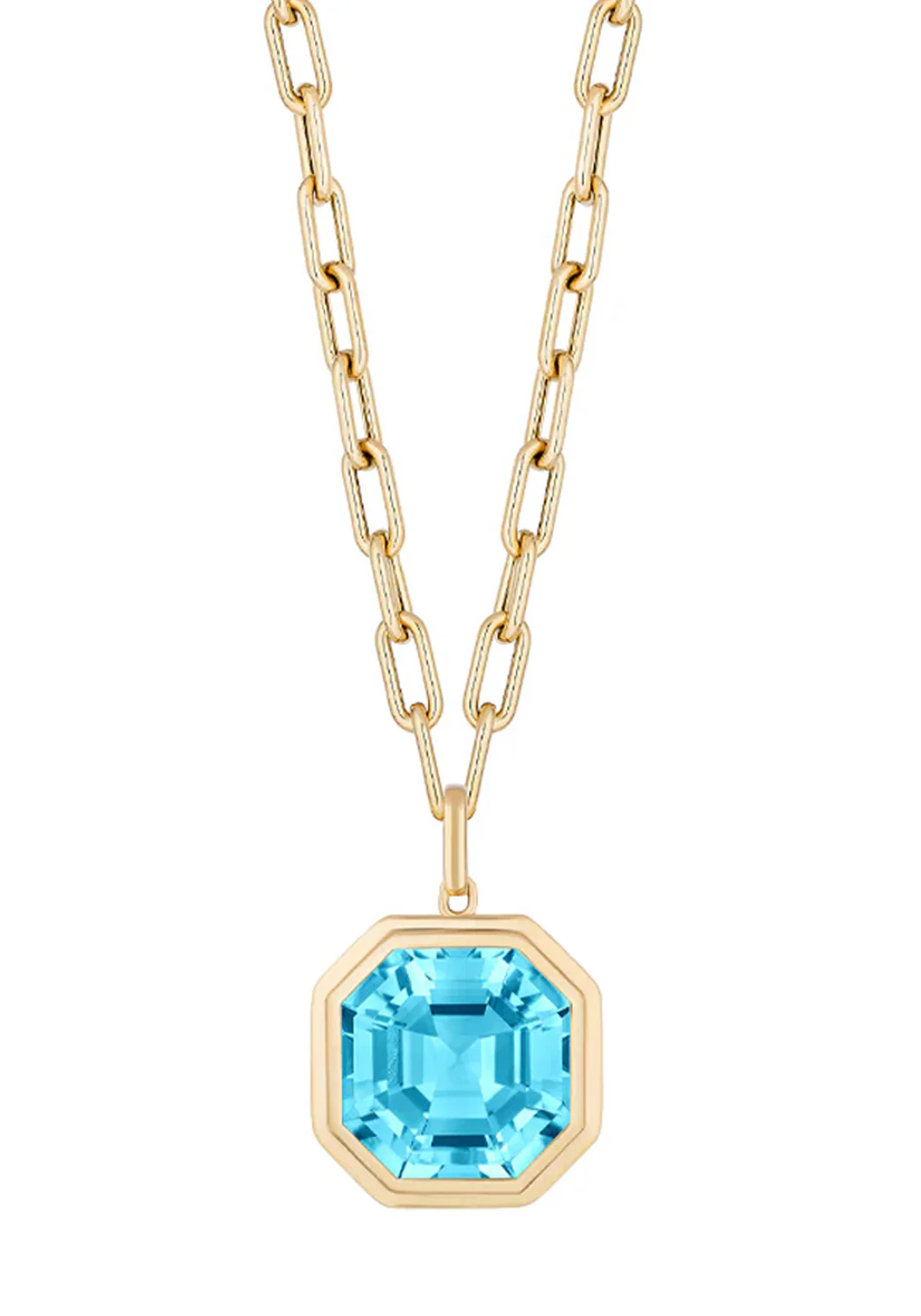 Goshwara Manhattan 18KYG Asscher Blue Topaz Octagon Pendant Necklace