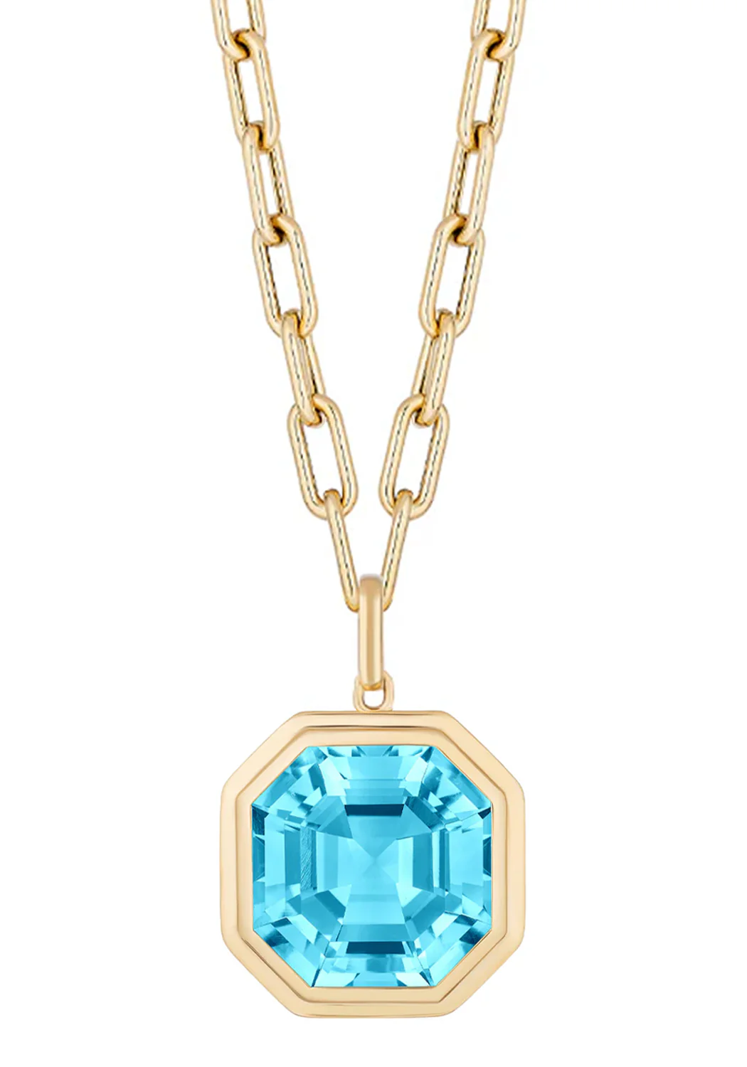 Goshwara Manhattan 18KYG Asscher Blue Topaz Octagon Pendant Necklace - Image 3
