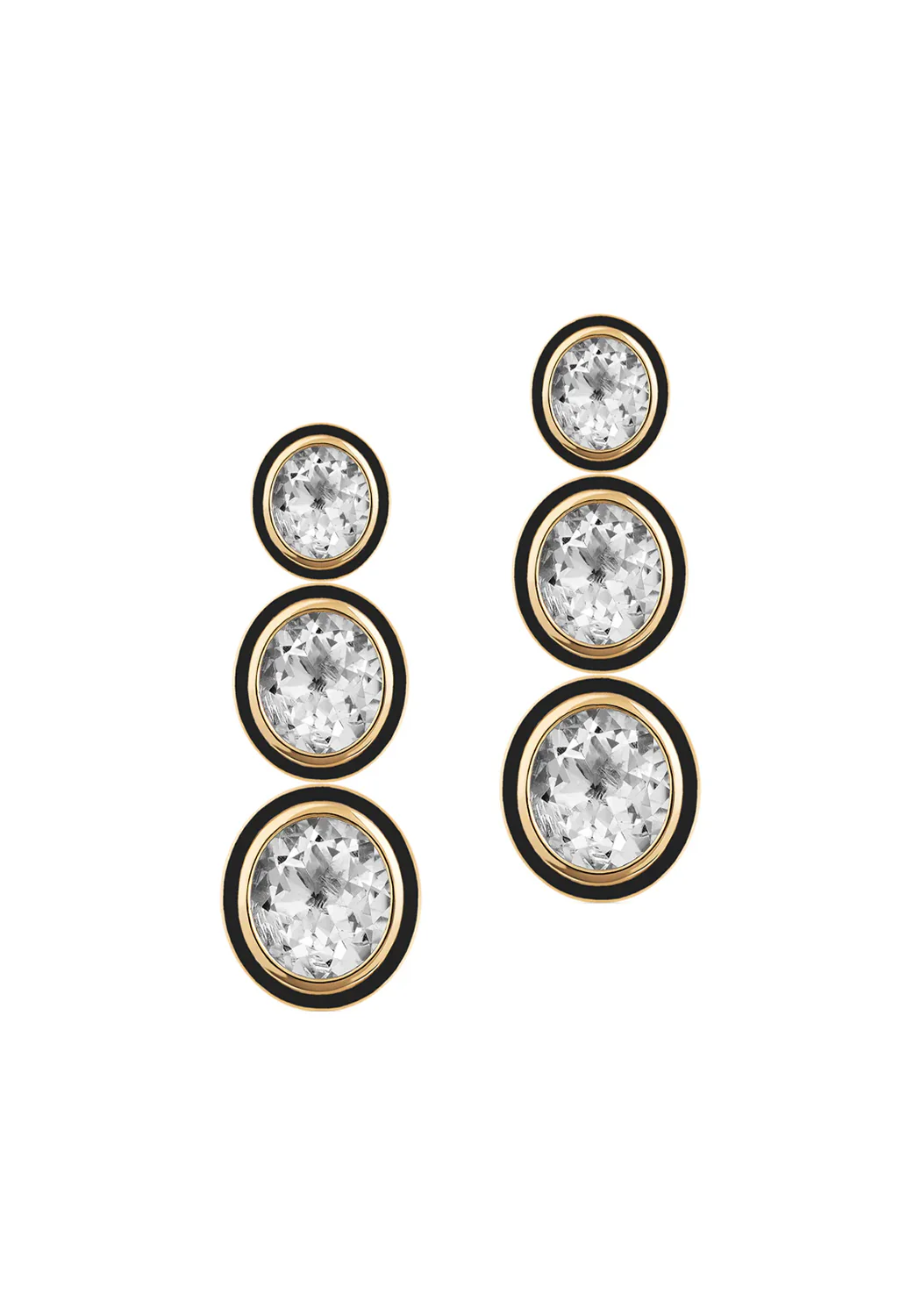 Goshwara Mélange 18KYG 3-Tier Onyx & Rock Crystal Oval Earrings