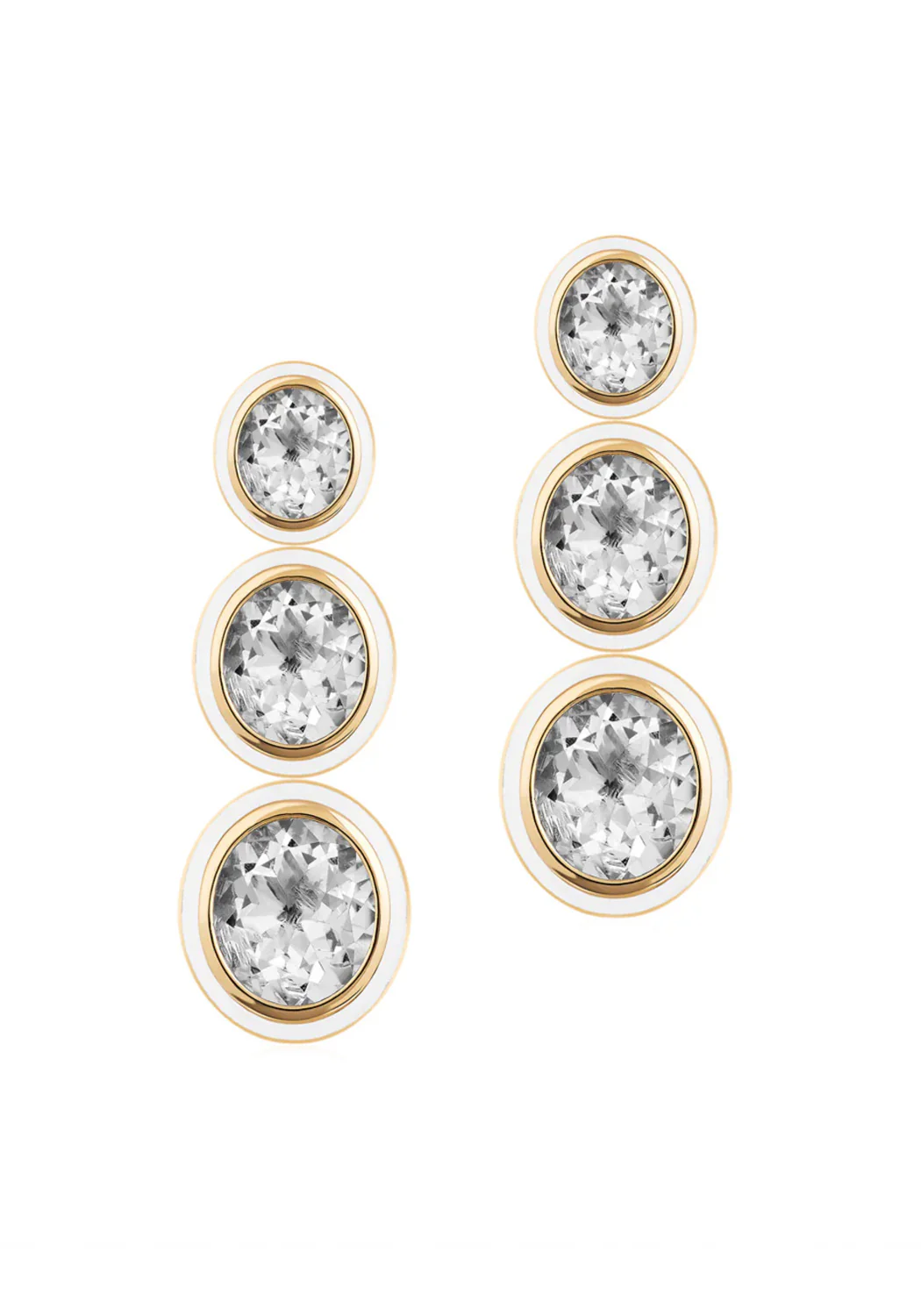 Goshwara Mélange 18KYG 3-Tier White Agate & Rock Crystal Oval Earrings