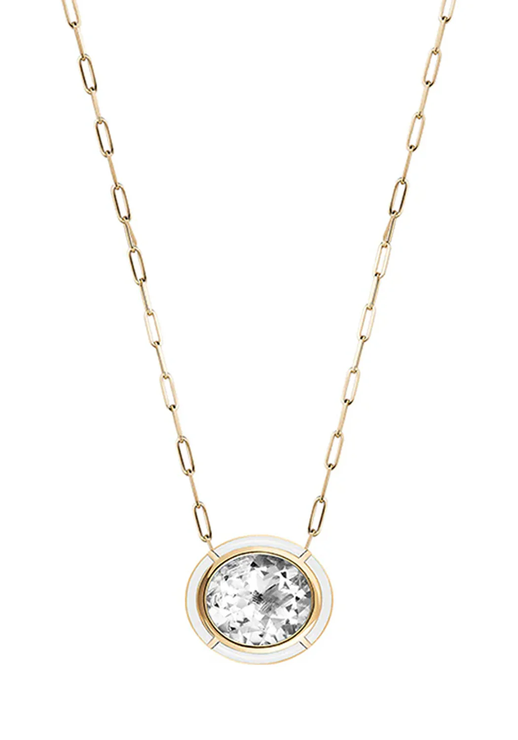 Goshwara Mélange White Agate & Rock Crystal Oval Pendant Necklace