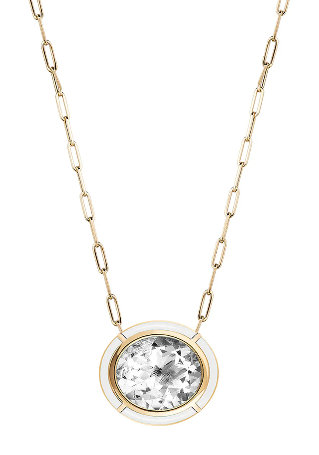 Goshwara Mélange White Agate & Rock Crystal Oval Pendant Necklace - Image 3