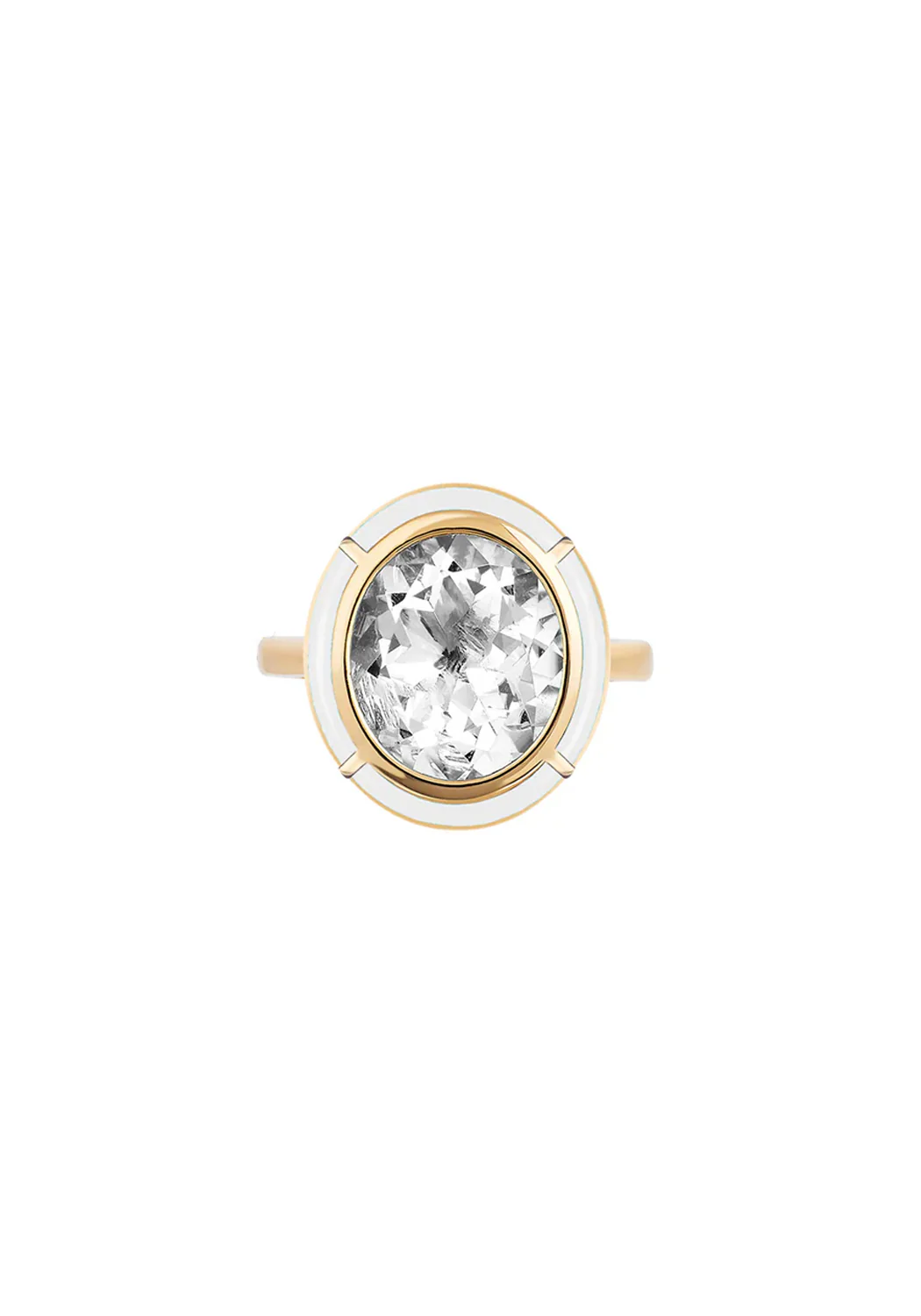 Goshwara Mélange 18KYG White Agate & Rock Crystal Oval Ring - Image 3
