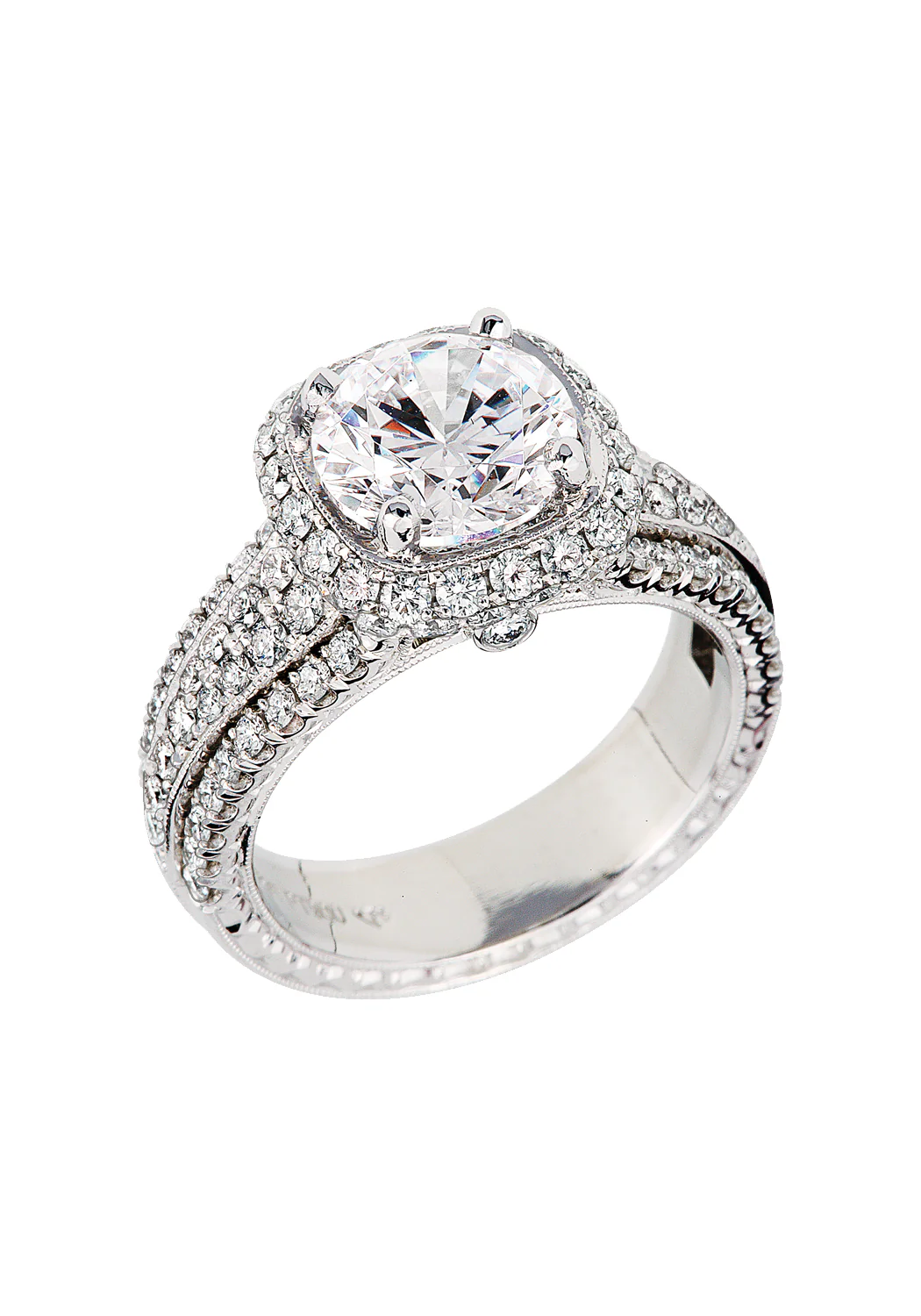 2.51ctw E VS2 round brilliant natural diamond in JKelege Platinum 1.58ctw diamond ring