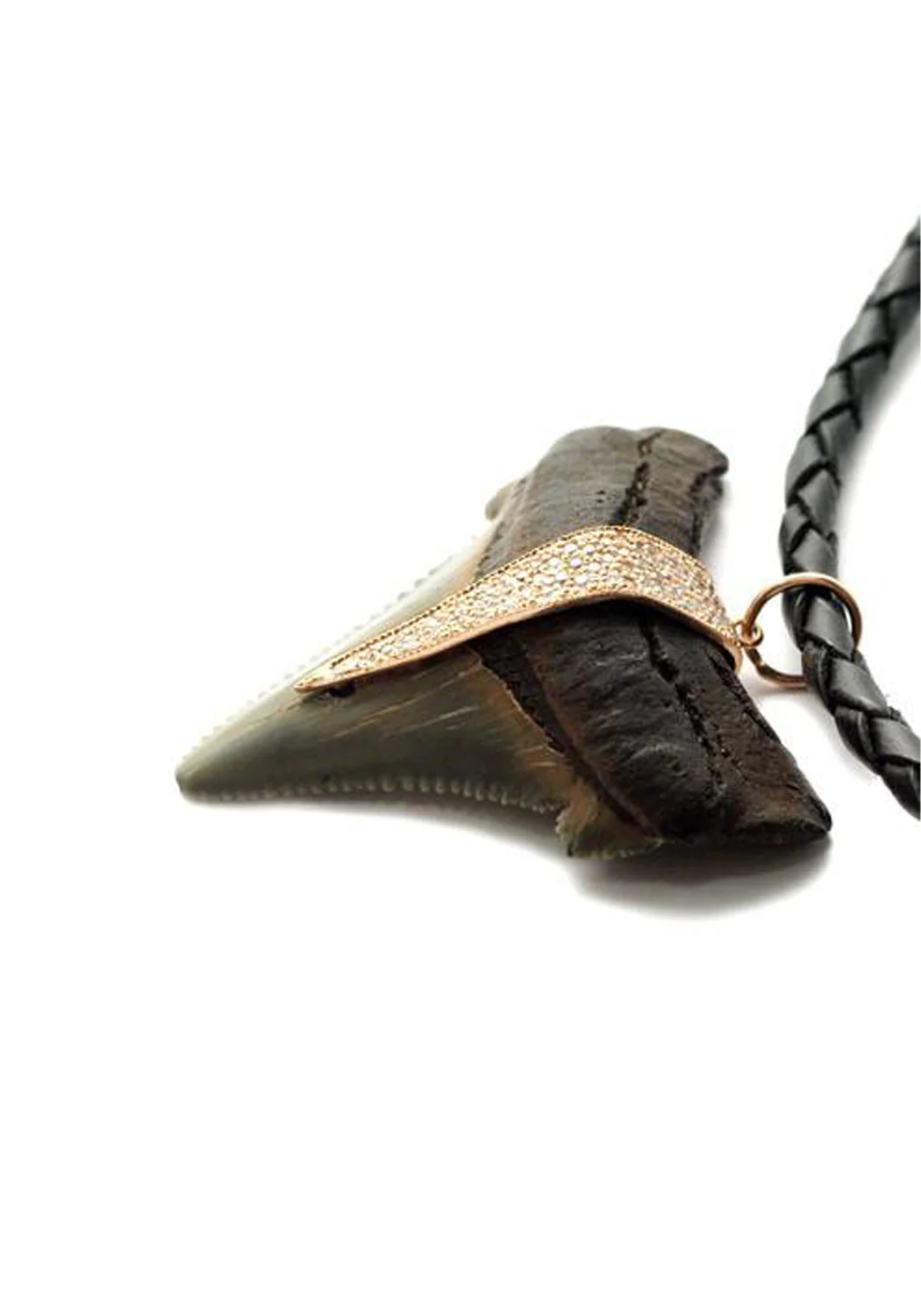 Jacquie Aiche 14KRG Diamond Shark Tooth Pendant on Leather Cord - Image 3
