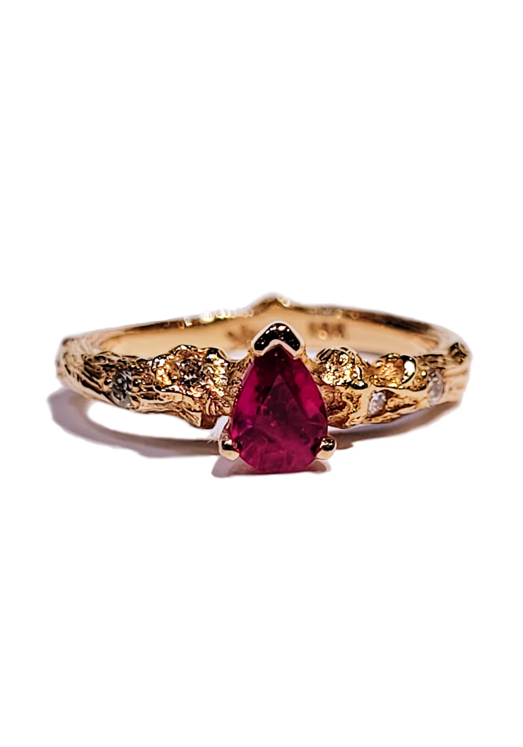 K. Brunini 18K Rose Gold Diamond & Pear Ruby Twig Ring
