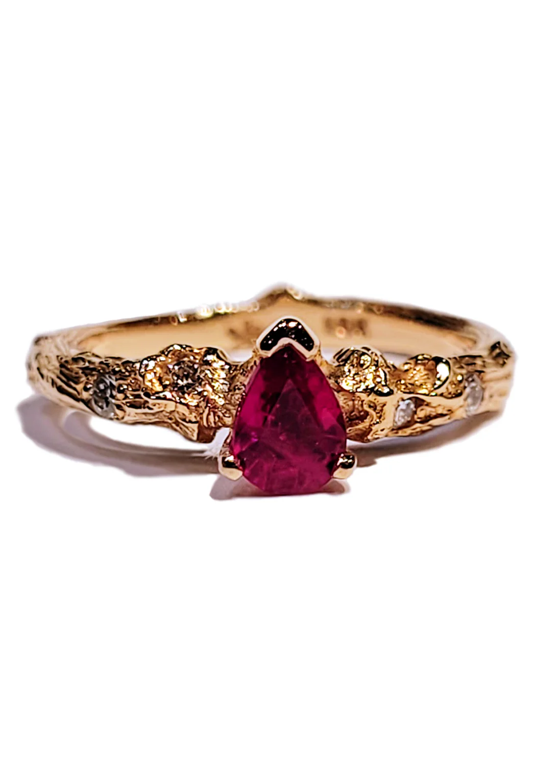 K. Brunini 18K Rose Gold Diamond & Pear Ruby Twig Ring - Image 3