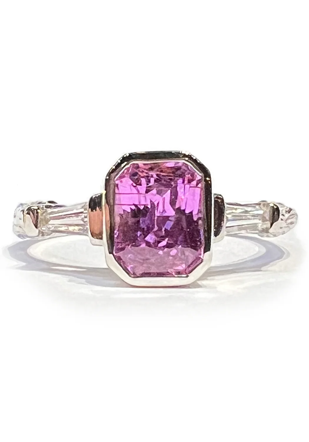K. Brunini 18K White Gold Pink Sapphire Gemstone Twig Ring - Image 2
