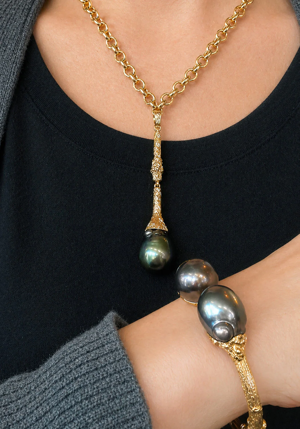 K. Brunini 18KRG Long Tahitian Pearl Twig Enhancer - Image 2
