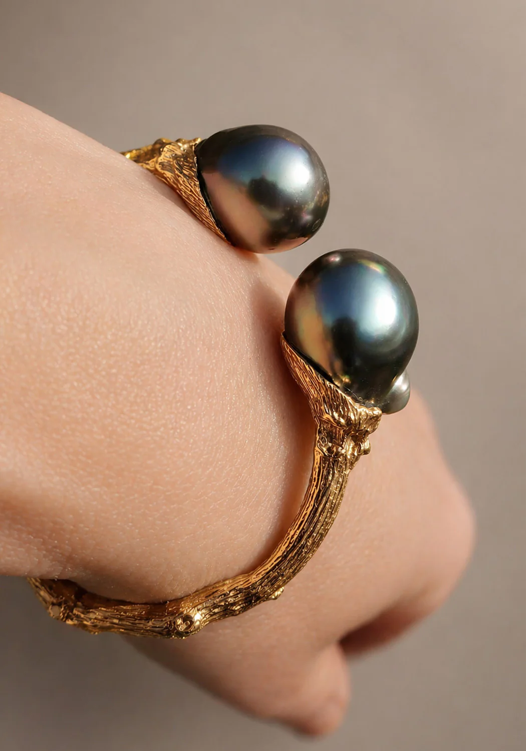 K. Brunini 18KRG Torque Twig Tahitian Pearl Cuff Bracelet - Image 4
