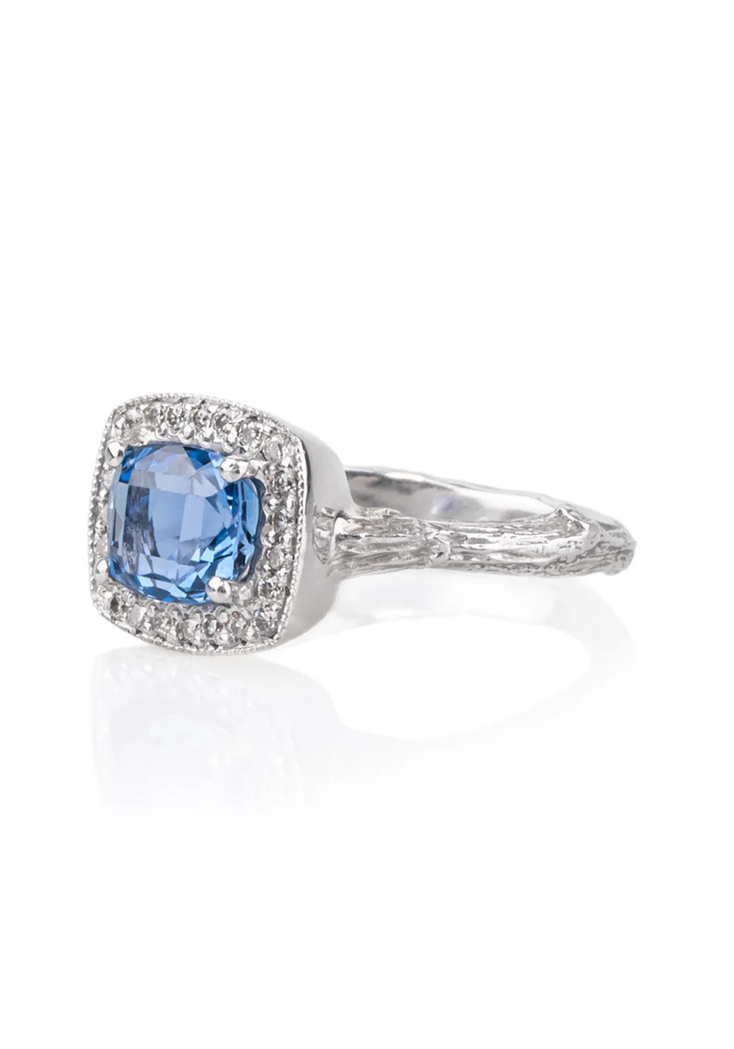 K. Brunini 18KWG Diamond Halo Sapphire Twig Ring - Image 3