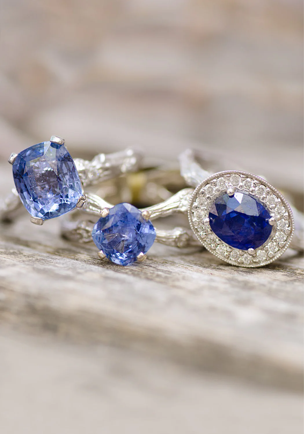K. Brunini 18KWG Diamond Halo Sapphire Twig Ring - Image 5