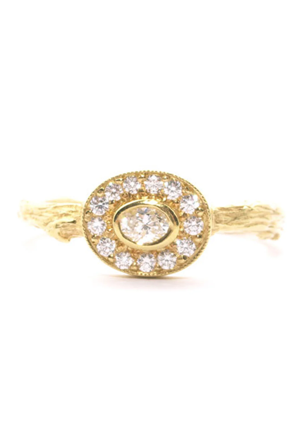 K. Brunini 18KYG Pave Halo Oval Diamond Twig Ring - Image 3