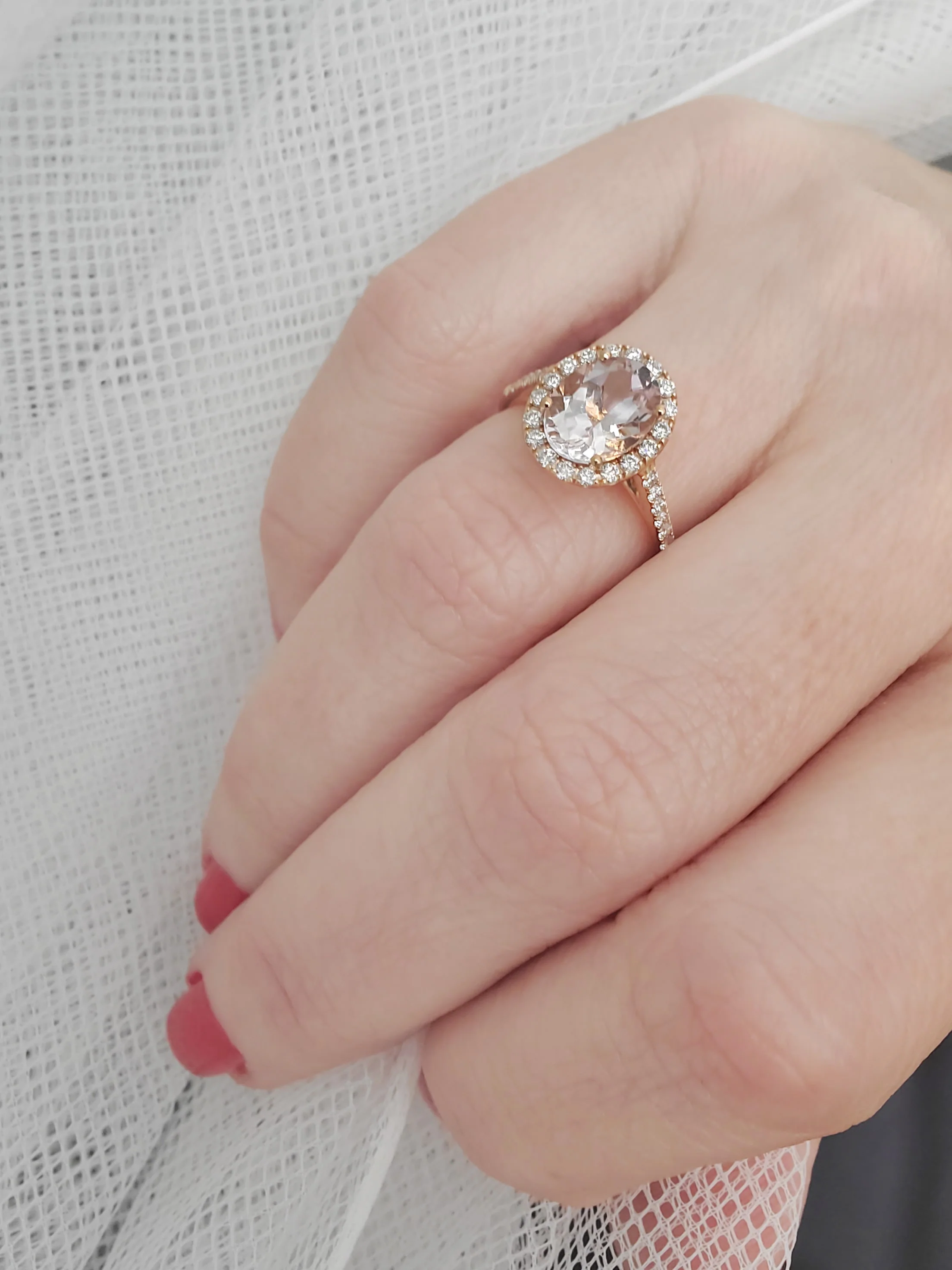 Kimberly Collins 18K Rose Gold Diamond & Oval Morganite Ring - Image 7