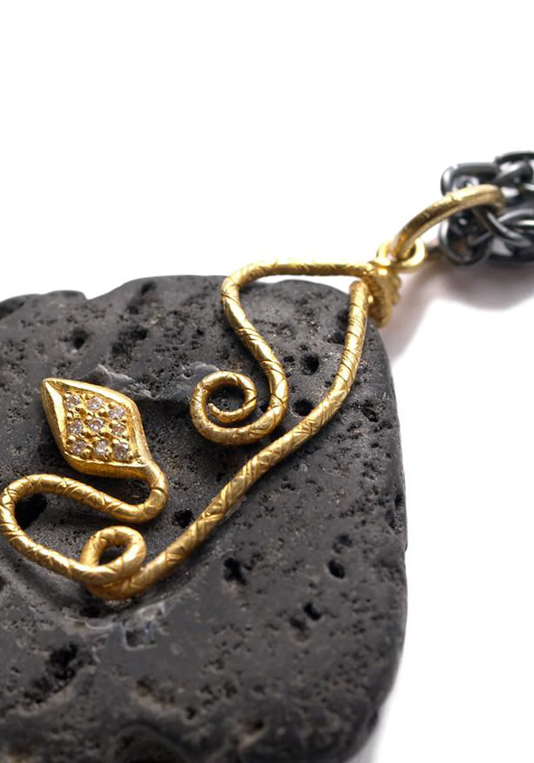 Lika Behar 24K Yellow Gold Lava Stone Diamond Snake Pendant - Image 3