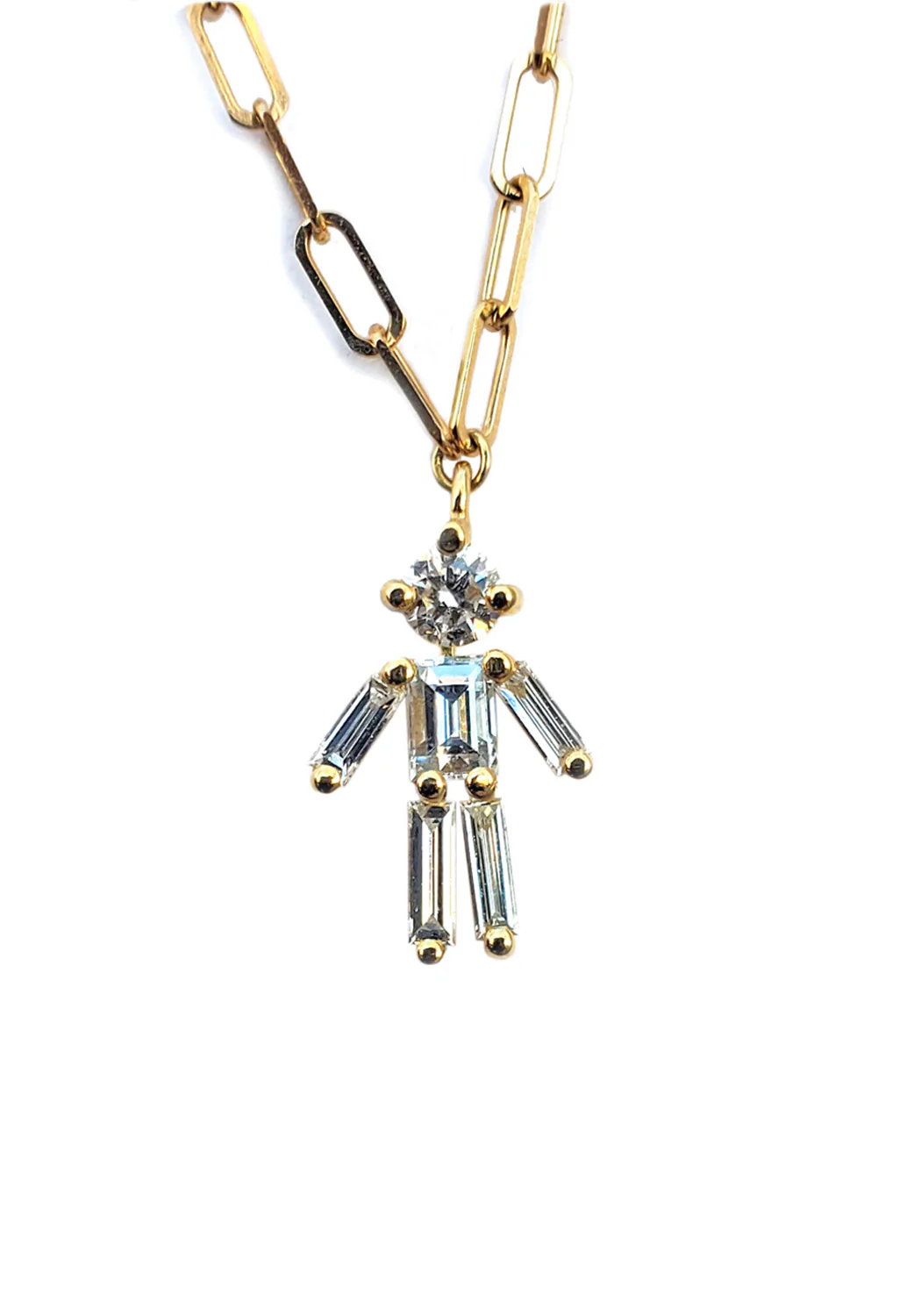 Little Ones 18K Yellow Gold Diamond Boy Paperclip Chain Necklace