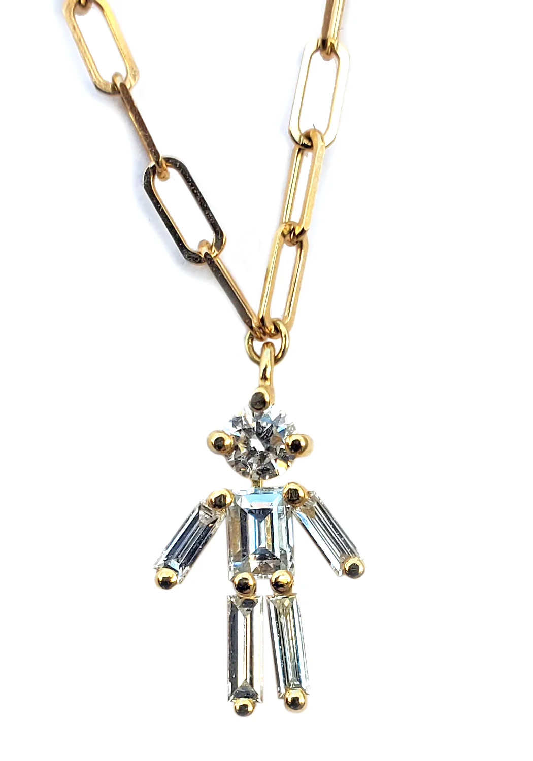 Little Ones 18K Yellow Gold Diamond Boy Paperclip Chain Necklace - Image 2