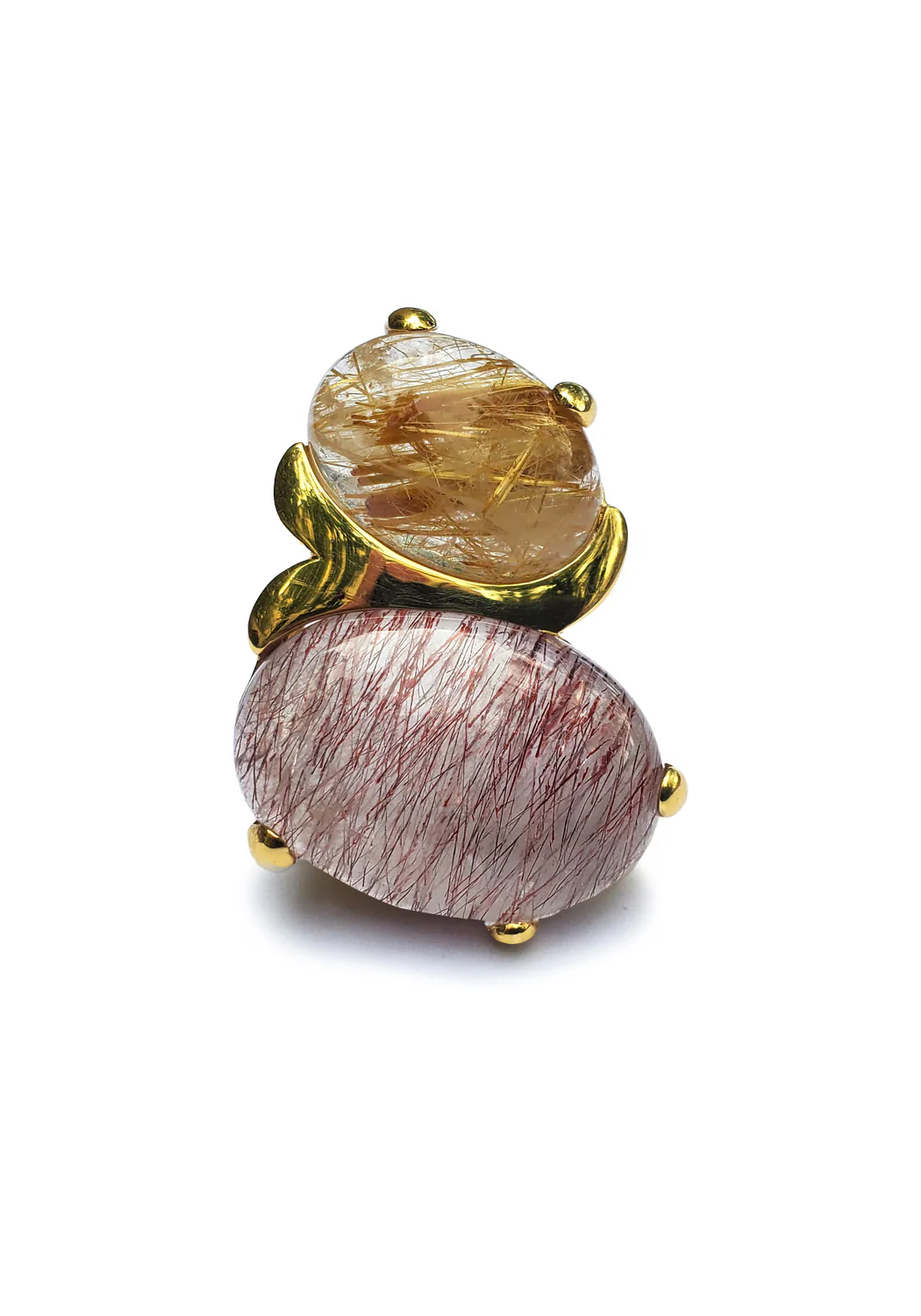 Marco Molinario 18KYG Double Rutilated Amber & Rose Quartz Ring - Image 3